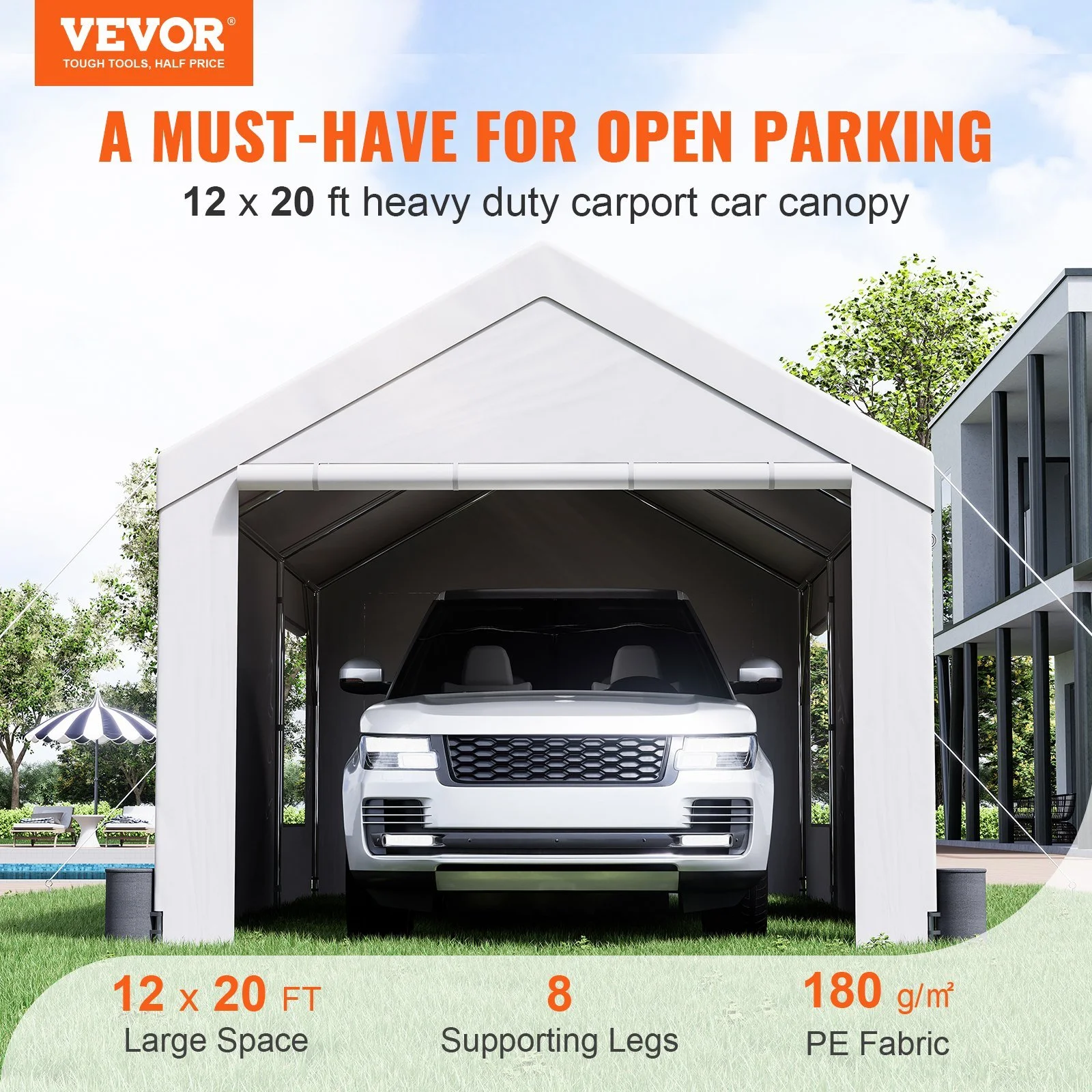 Vevor  12 x 20 ft. Heavy Duty Car Canopy with Roll-up Ventilated Windows
