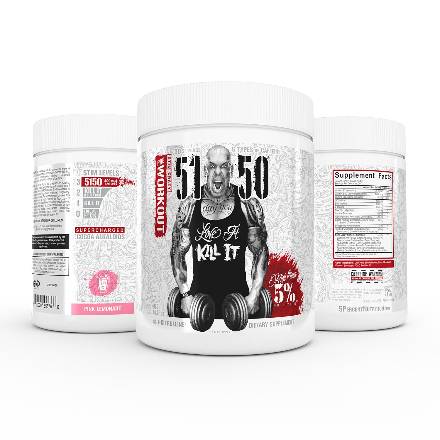 5% Nutrition Rich Piana 5150 High Stim Pre-Workout Powder | Extreme Energy, Focus, Pumps & Endurance | 400 mg Caffeine, Citrulline, Beta Alanine, N-Acetyl L-Tyrosine | 30 Srvgs (Blue Ice)