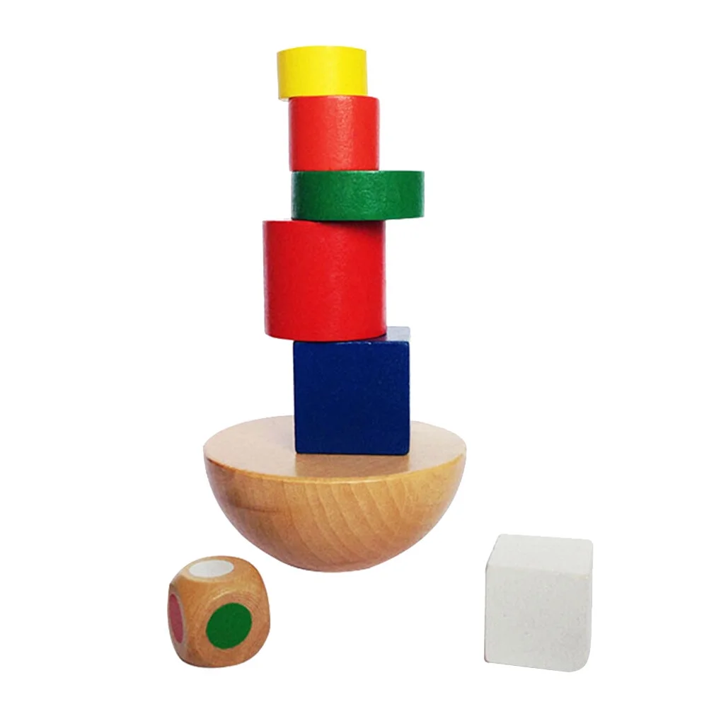 wooden building blocks Wooden Hemisphere Balancing Games Stackable Building Blocks Set Playset Toys Educational Toys for Kids Children (Mixed Color)