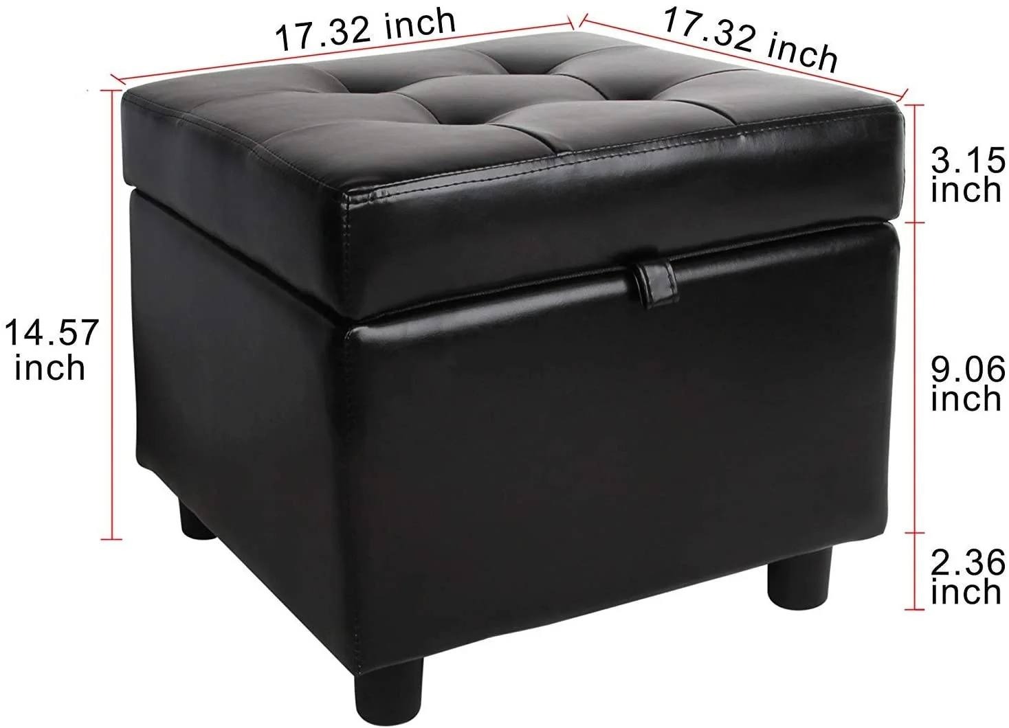 Tufted Leather Square Flip Top Storage Ottoman Cube Foot Rest, Black ST-SOPUBL1