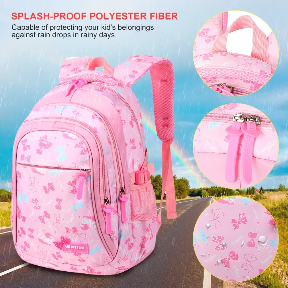 Vbiger School Backpacks Girls and Boys with Lunch Bag/Pencil Case for Students Between 7-16 Years Old, Pink