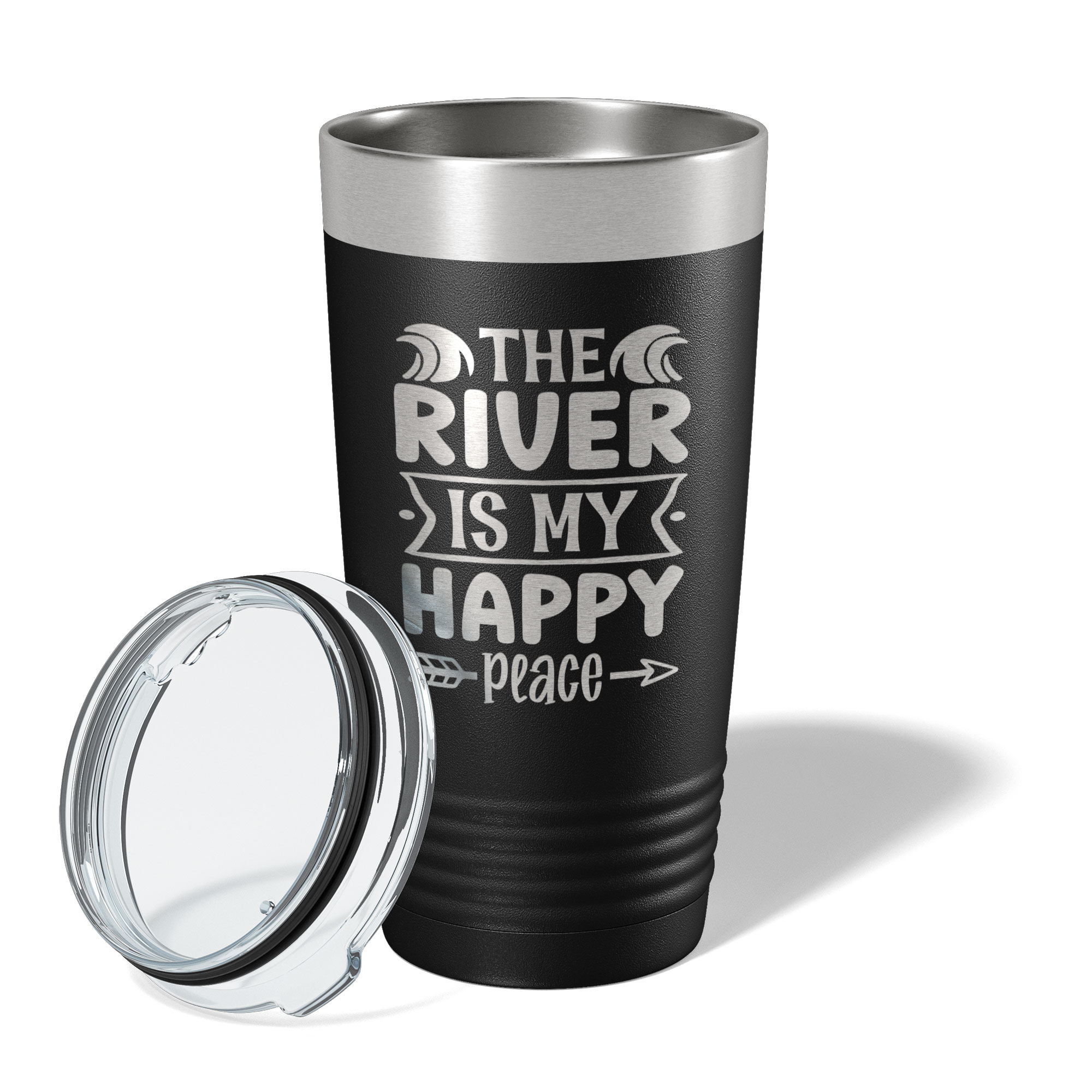 The River Is My Happy Place Tumbler Travel Mug Insulated Laser Engraved Coffee Cup for Float Trip Party Gift 20 oz Black