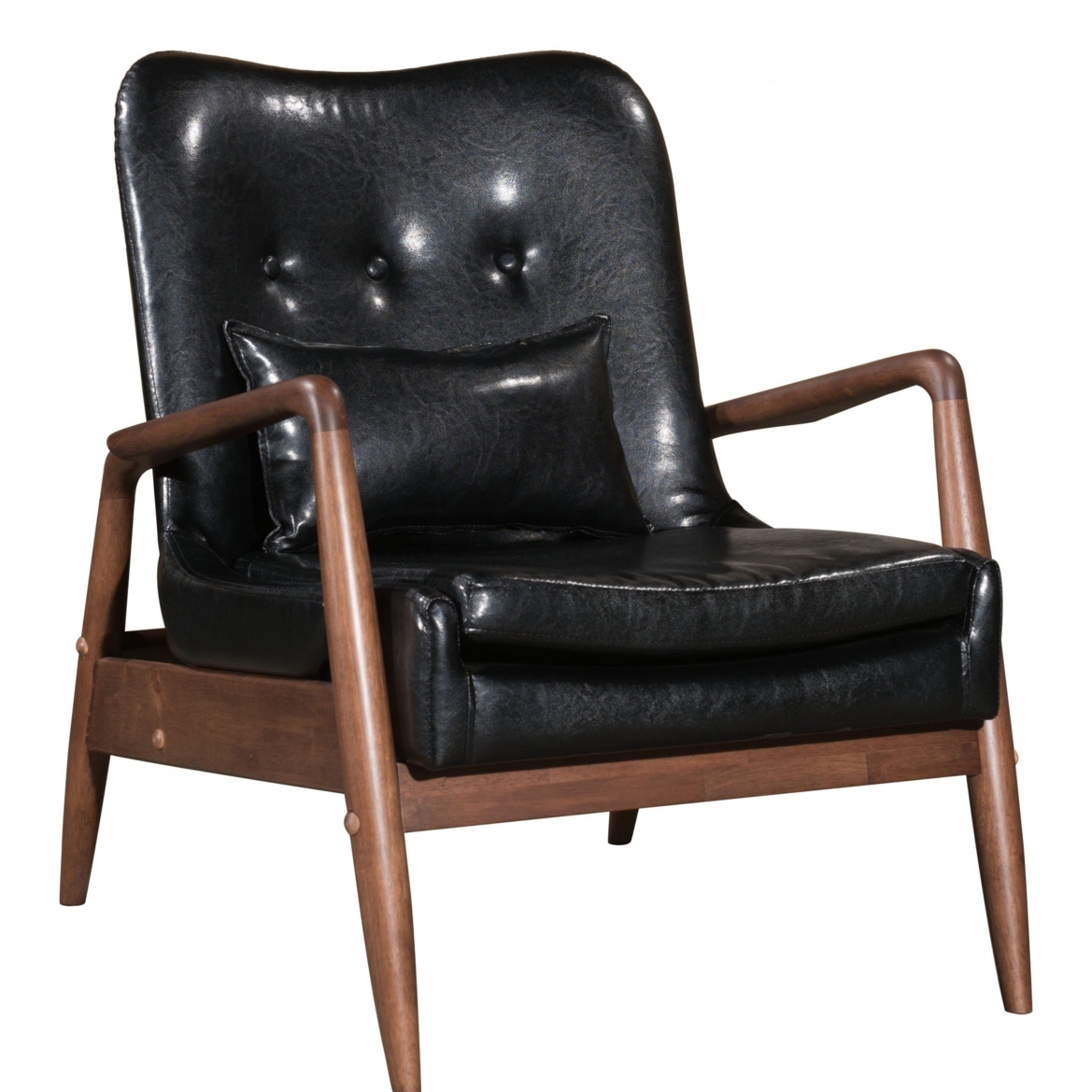 HomeRoots 394540 32.7 x 30.3 x 33.5 in. Walnut & Black Faux Leather Modern Retro Chair & Ottoman Set