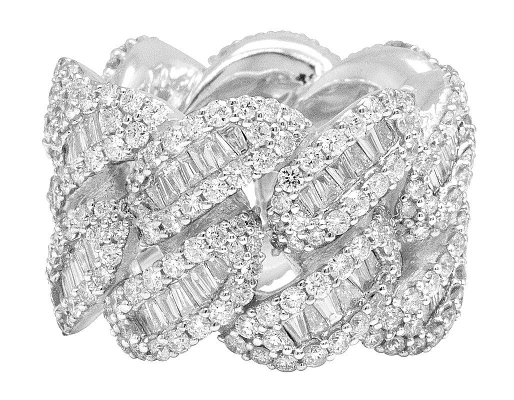 White Gold Baguette Cuban Ring Band 18MM 9.8 CT