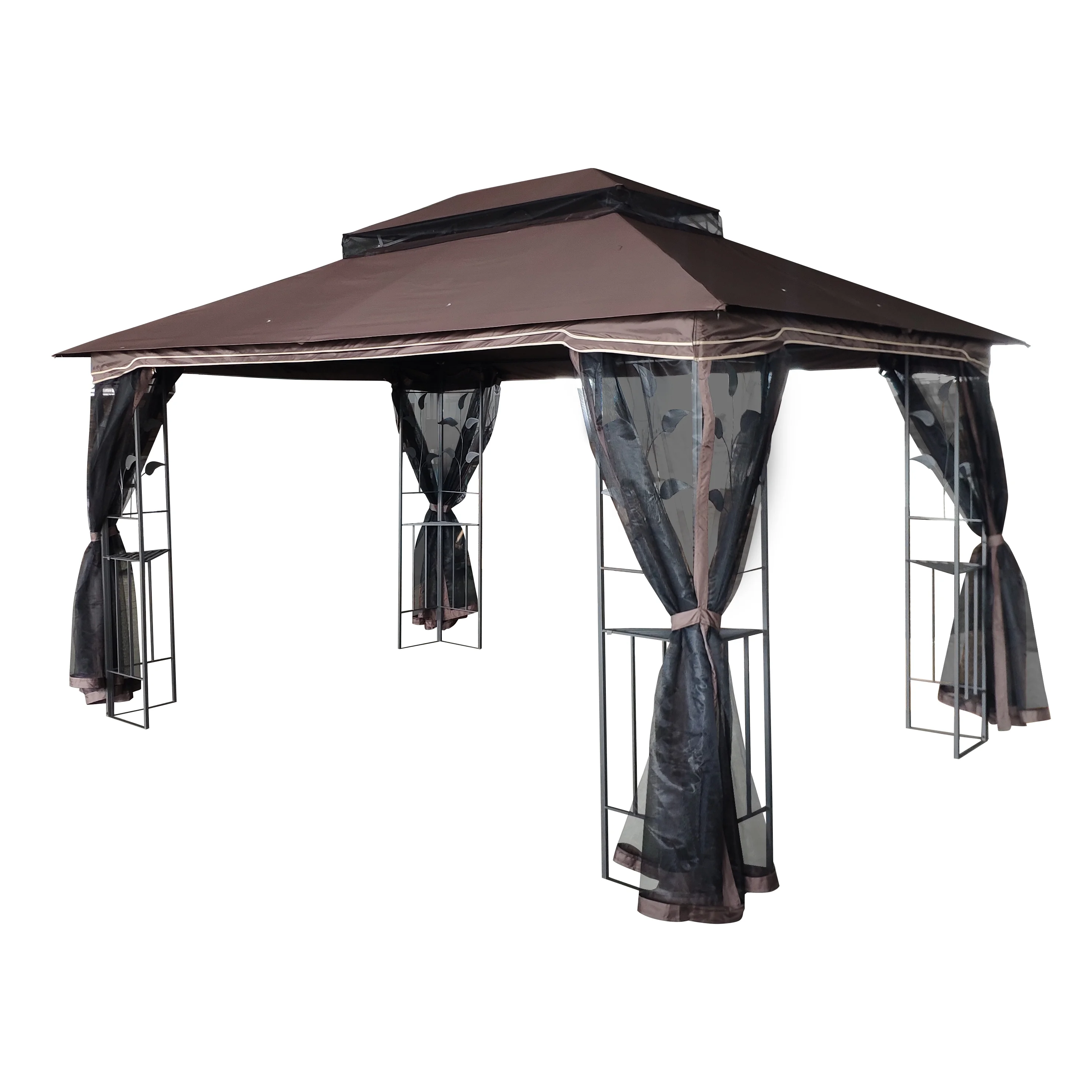 Dcenta 13x10 Outdoor Patio Gazebo Canopy Tent With Ventilated Double Roof And Mosquito net(Detachable Mesh Screen On All Sides),Suitable for Lawn, Garden, Backyard and Deck,Brown