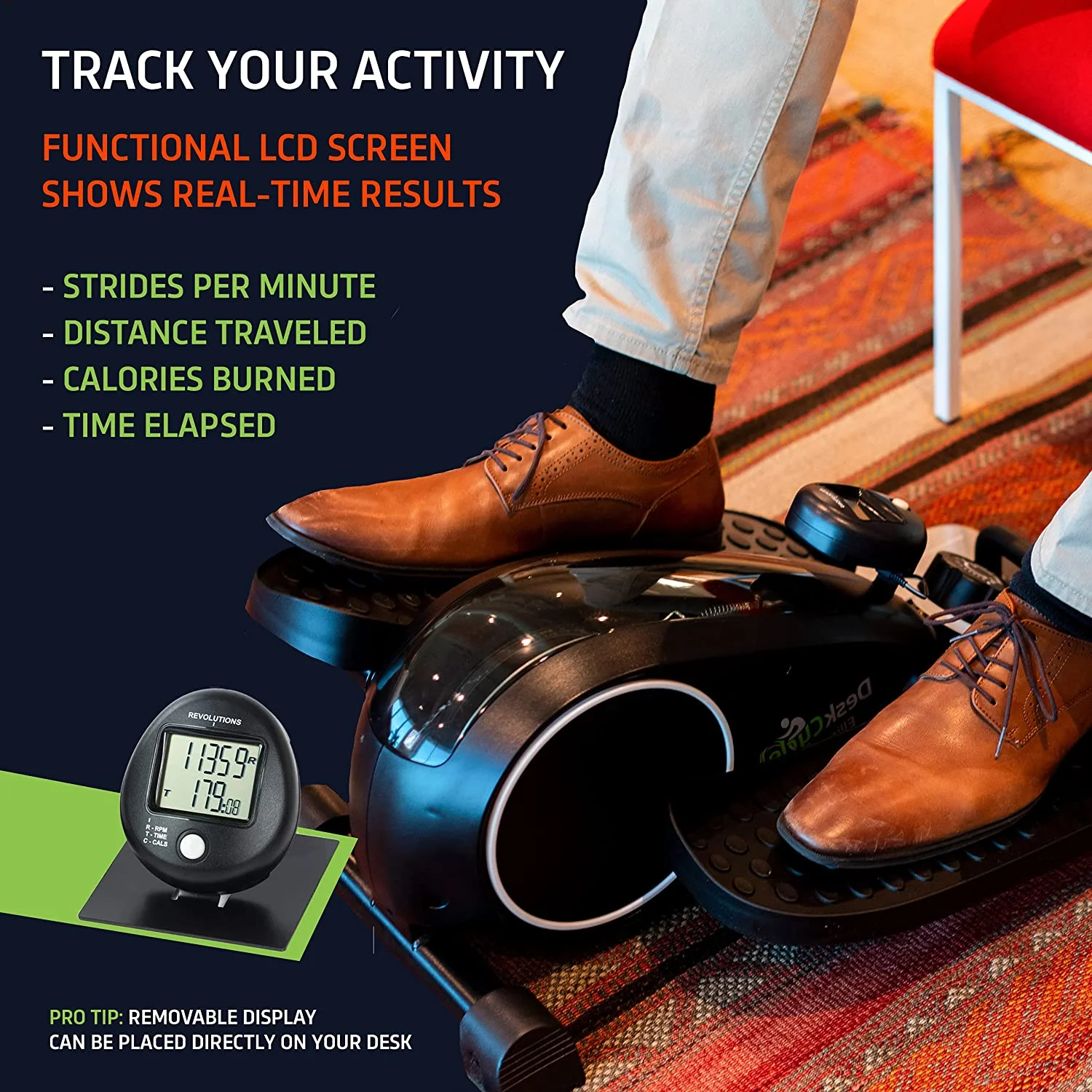 DeskCycle Ellipse Under Desk Elliptical Machine - Get Fit While You Work with Our Compact Mini Seated Elliptical Machine - Burn Calories, Boost Energy, Tone Muscles, and Increase Productivity, Black