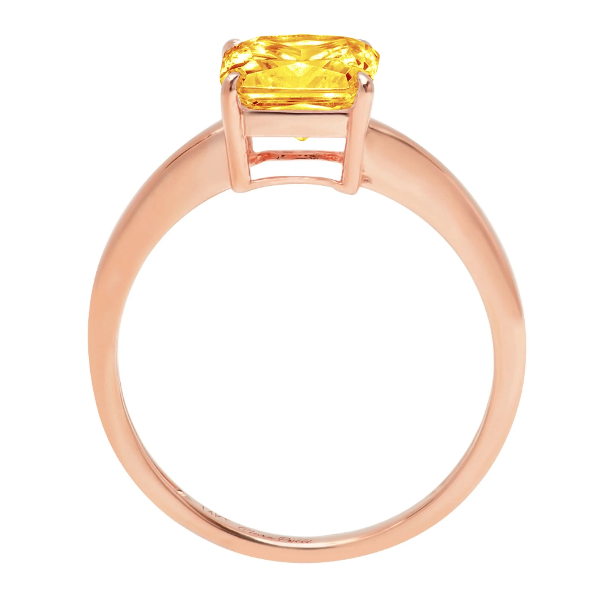 1.5ct Asscher Cut Yellow Natural Citrine 18k Pink Rose Gold Engraving Statement Anniversary Engagement Wedding Solitaire Ring Size 3.5