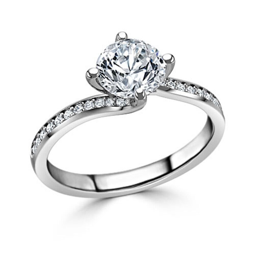 1.50 Cts Round Moissanite Diamond Ring Solid 18K White Gold Plated Engagement Ring , Wedding Band , Women's Ring, Promise Ring Gift for Her