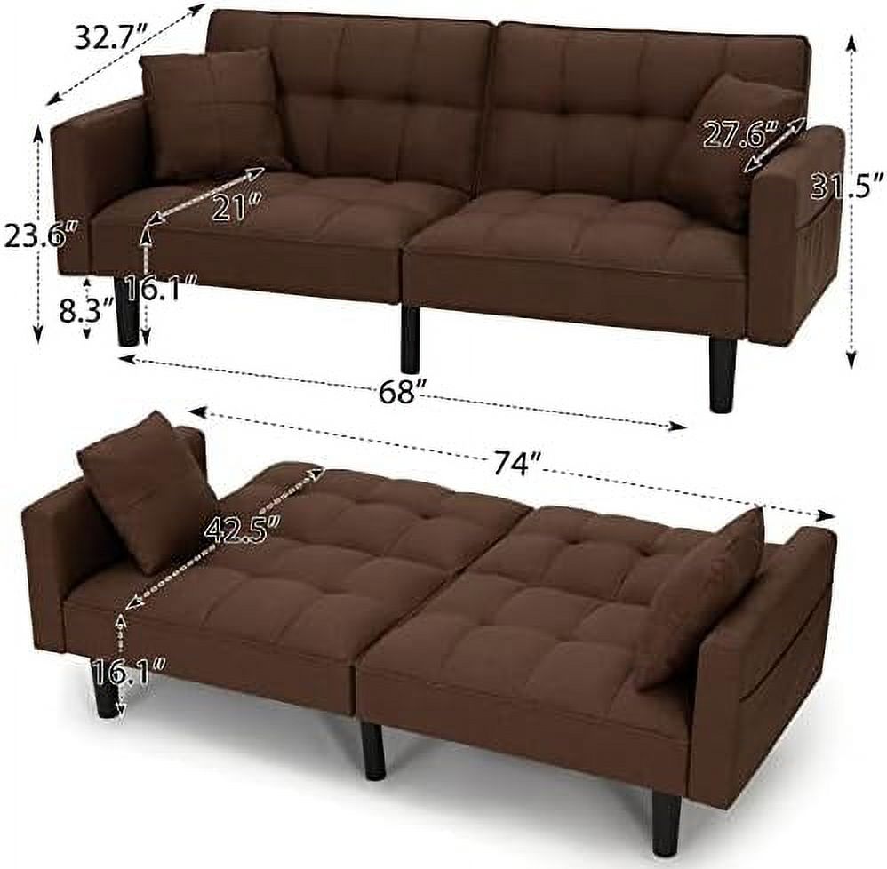xrboomlife Futon Sofa Bed  Modern Linen Fabric Convertible Sofa Bed Upholstered Sofa Couch Bed with Adjustable Back  Arms and High Strength Nylon Legs for Living Room  Apartment  Office