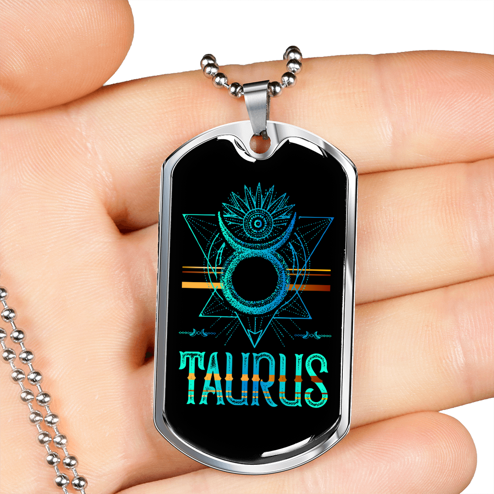 Taurus Unity Balance Zodiac Necklace Stainless Steel or 18k Gold Dog Tag 24
