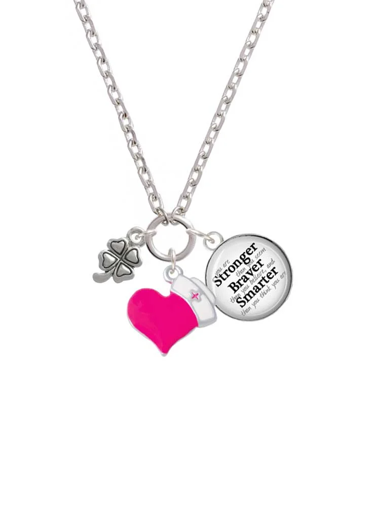 Delight Jewelry Silvertone Mini Four Leaf Clover - Hot Pink Heart Nurse Strong Zoe Necklace