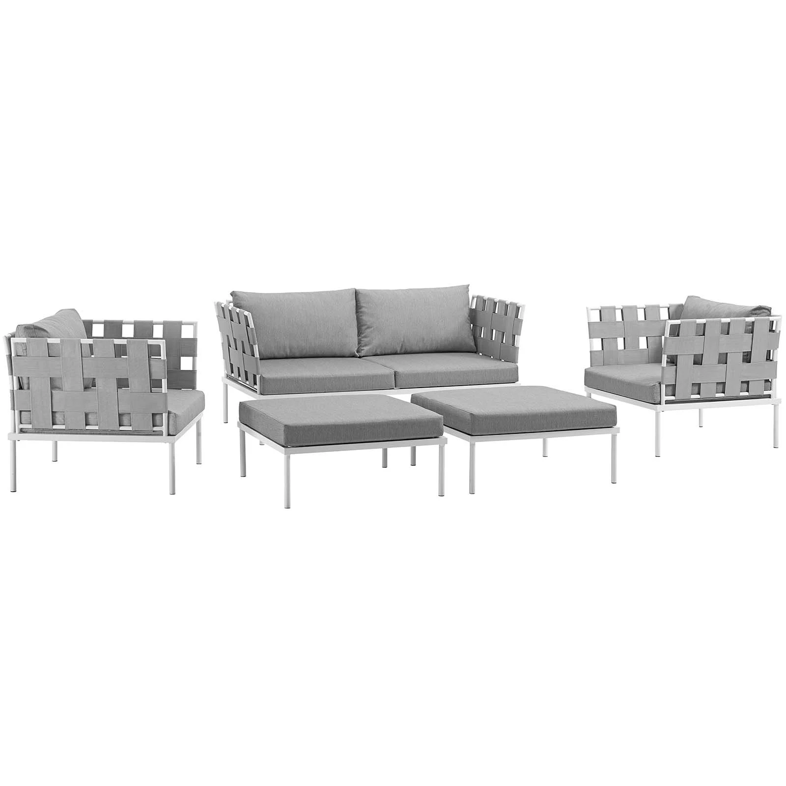Modway Harmony 5 Piece Outdoor Patio Aluminum Sectional Sofa Set in White Gray