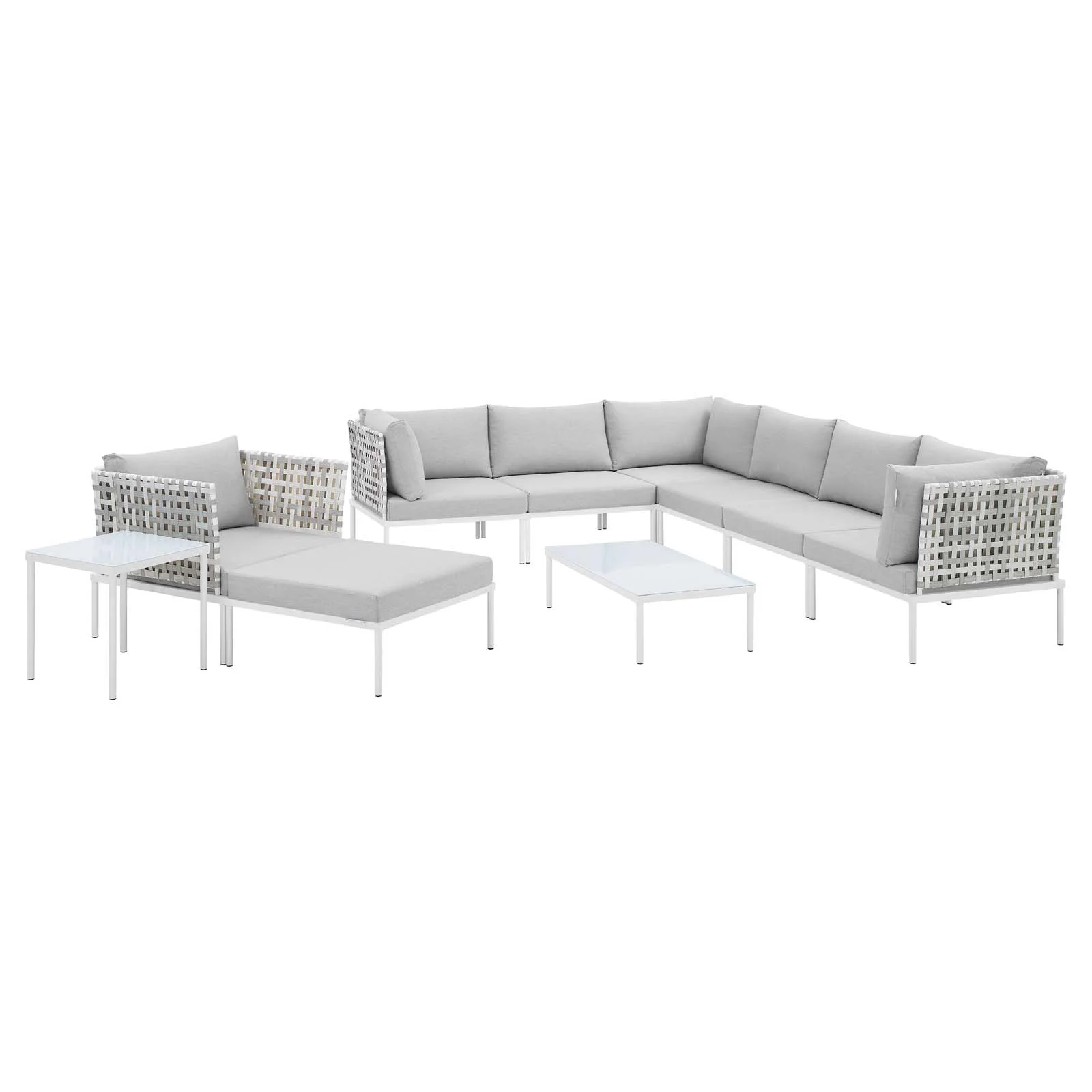 Modway Harmony 10-Piece  Sunbrella® Basket Weave Outdoor Patio Aluminum Sectional Sofa Set in Taupe Gray