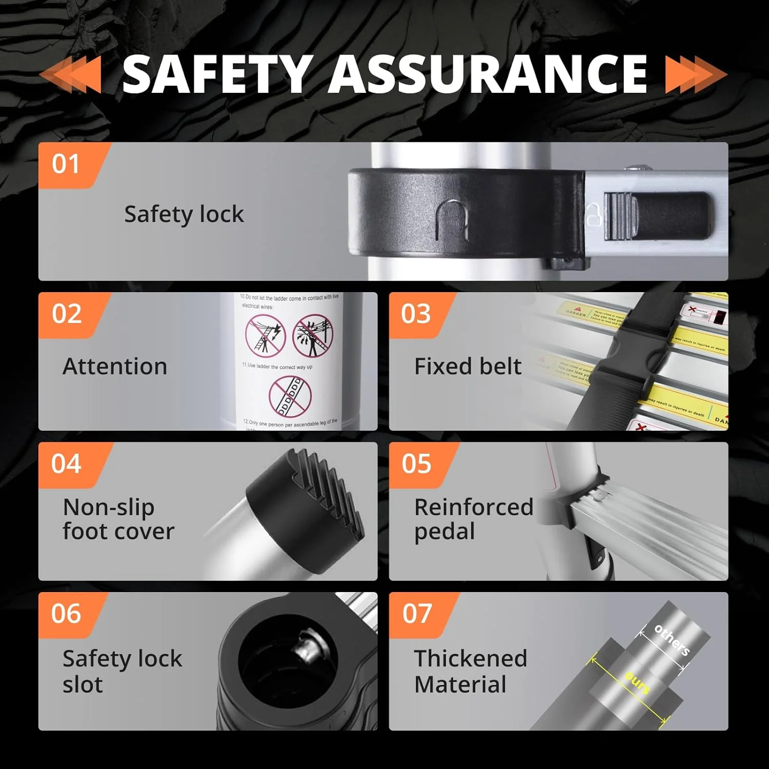 12.5FT Telescoping Ladder, Aluminum Lightweight Extension Ladder w/Hooks & Stabilizers, 330lbs Capacity Collapsible Ladders, Extension Telescopic Ladder for Home, Outdoor, RV - Orange & Black