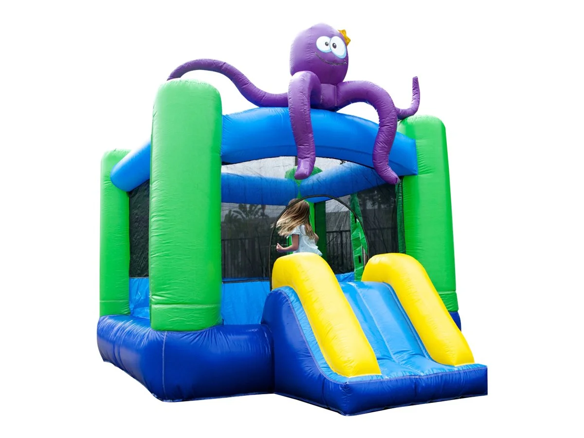 JumpOrange OctoBounce Extravaganza Outdoor Inflatable Bounce House with Blower and Slide