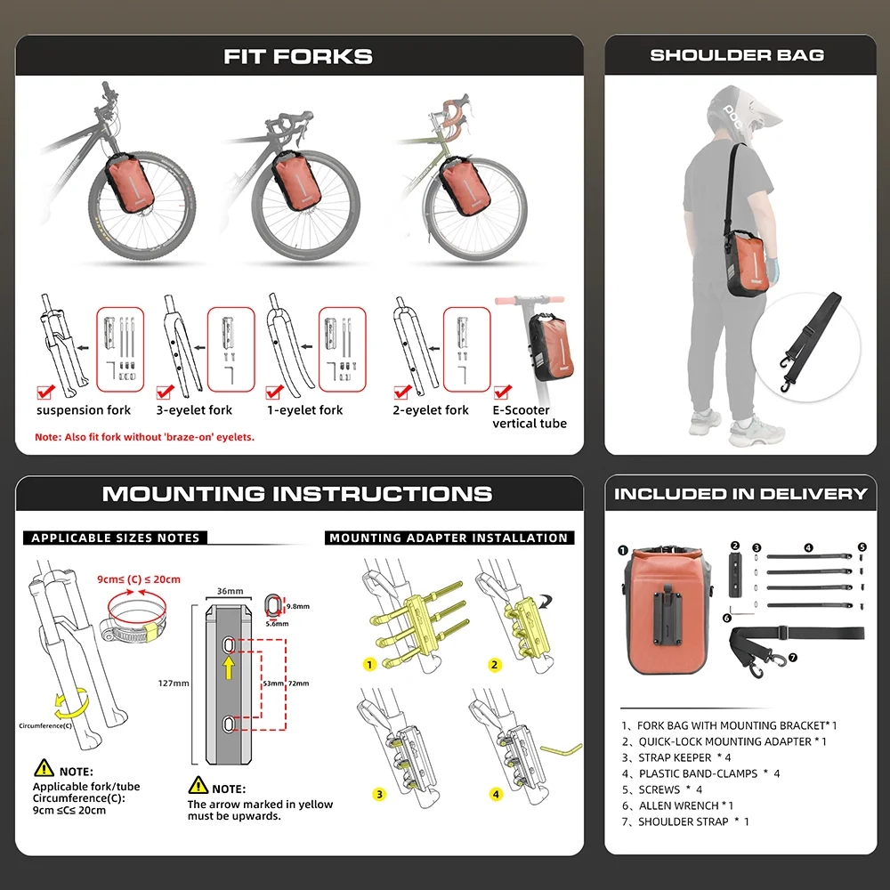 Rhinowalk 4L Bike Quick Release Bike Front Fork Bag Waterproof Cycling Bag  Front Bag Bike Storage Bag Cycling Accessory