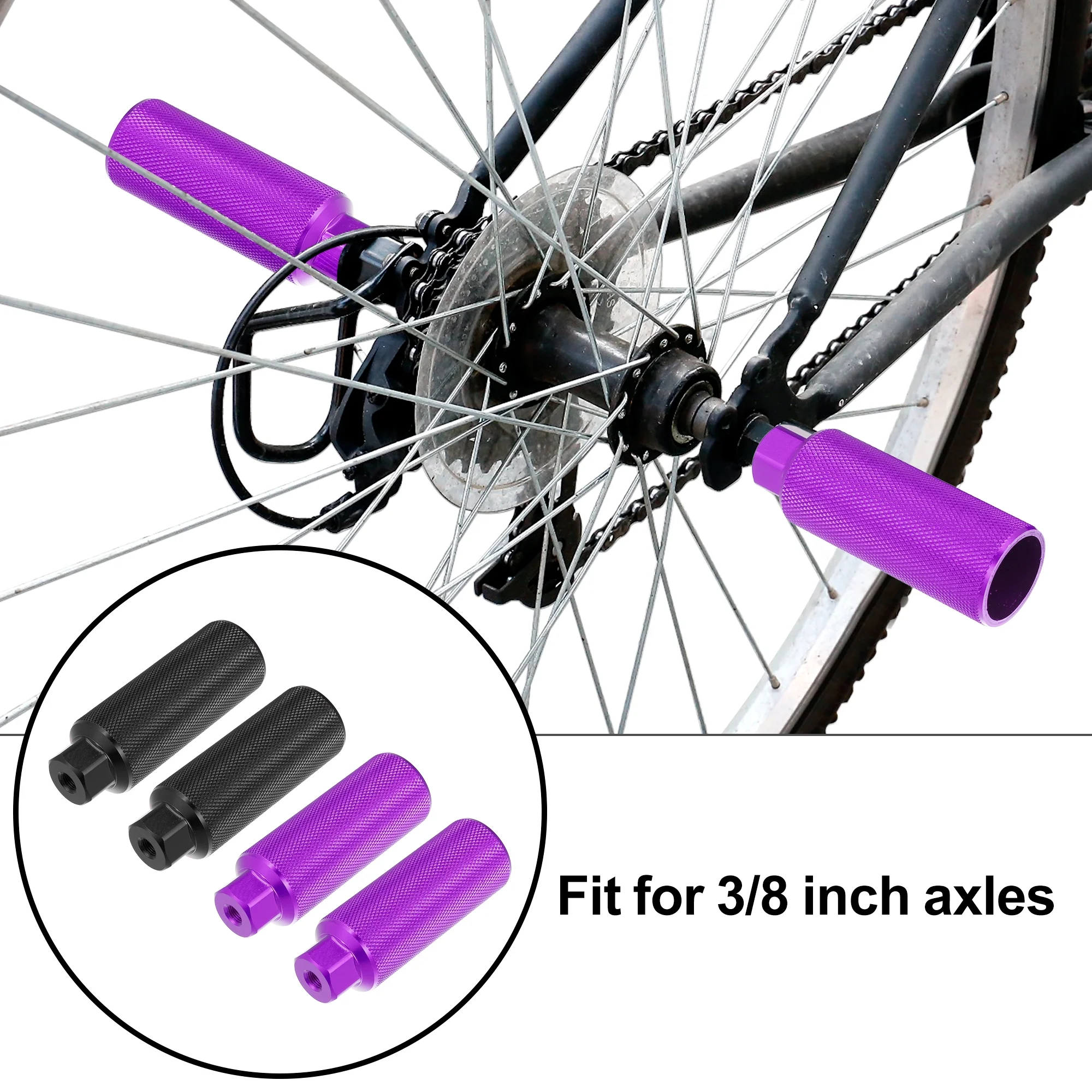 2 Pair 110x38mm Universal Aluminum Alloy Bicycle Footrest Pegs Rearset Footpegs Fit 3/8 Inch Axles Black Purple