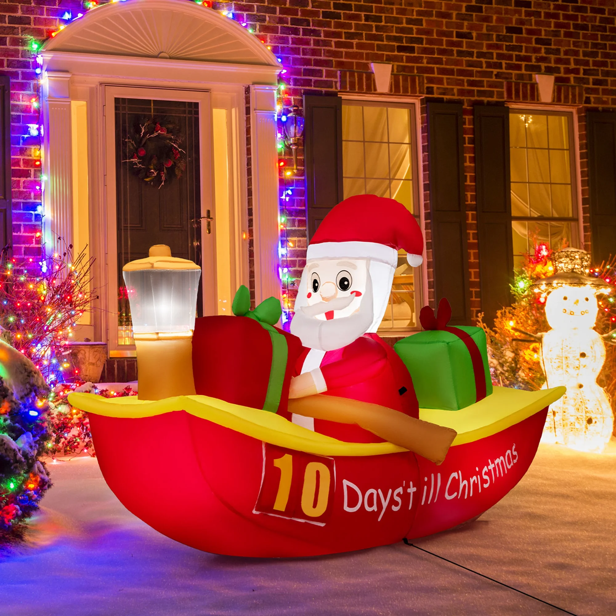 Costway 7 FT Long Christmas Inflatable Santa Claus Rowing Boat with Navigation Light