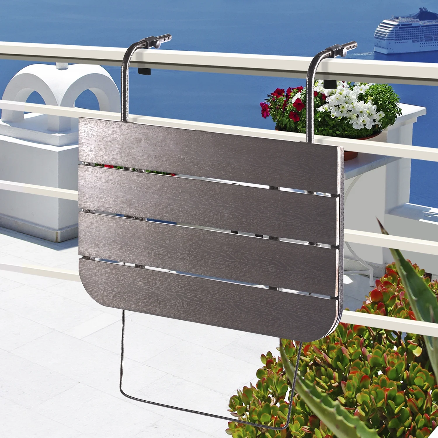 Balcony Railing Table Outdoor Hanging Folding Balcony Bar Table for Railings Patio Hanging Table on Railing Aluminium Metal Side Table Folding Adjustable 23.6