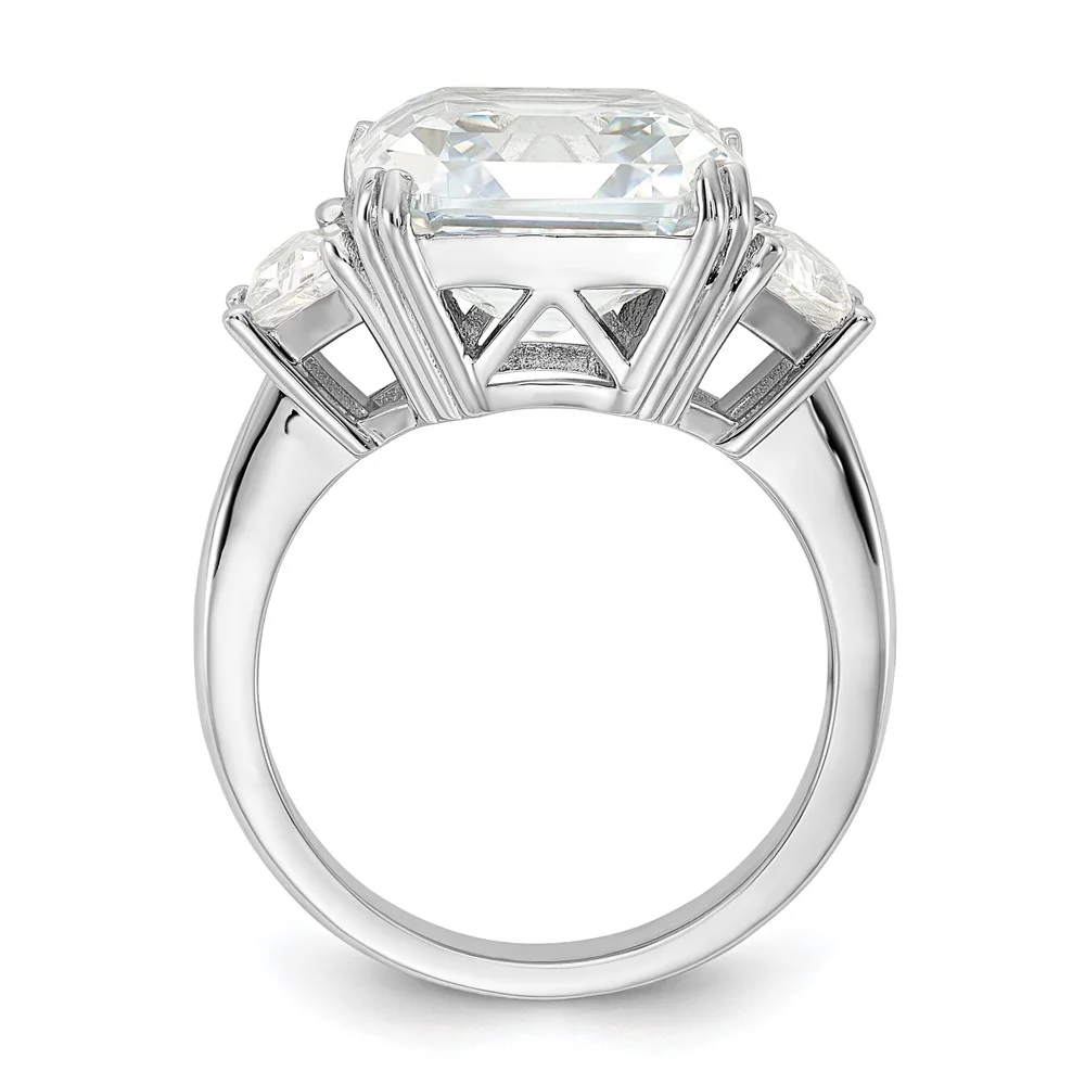 Cheryl M Sterling Silver Rhodium-plated Asscher-cut and Brilliant-cut CZ 3 Stone Ring Q-QCM1566-6