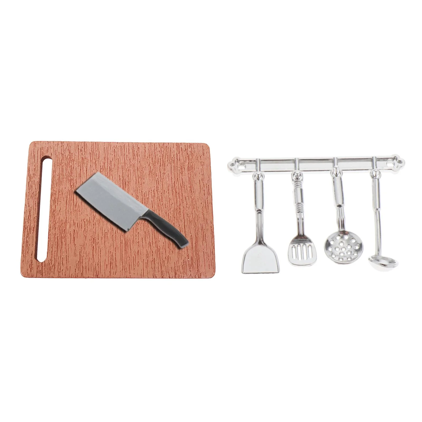 7PCS 1/12 Dollhouse Kitchen Accessories Mini Metal Cookware Spatulas Set with Chopping Board