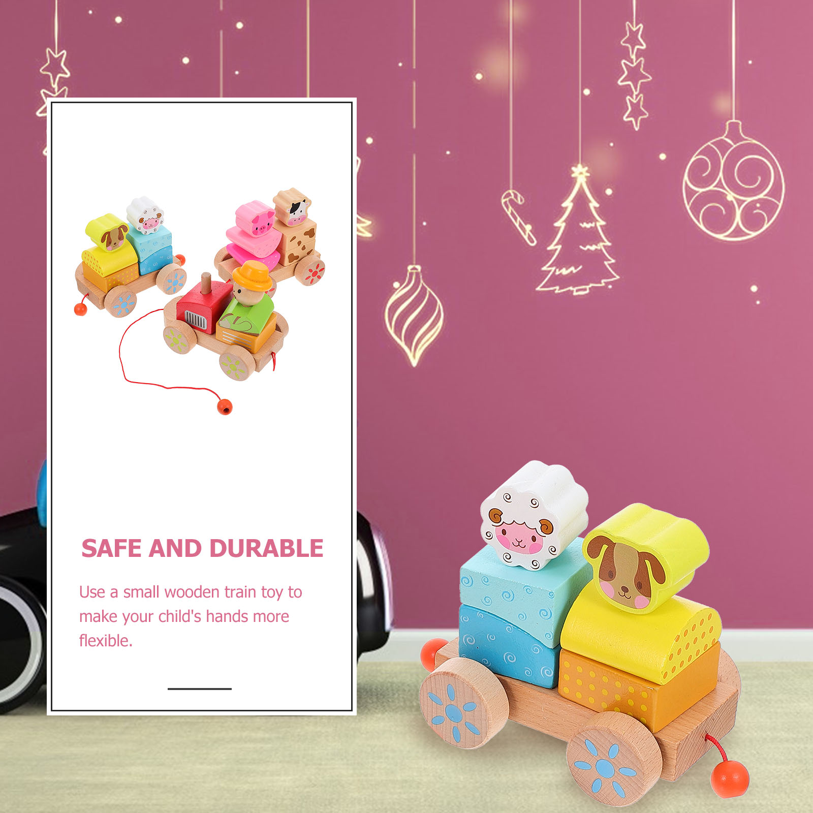 1 Set of Kids Wooden Train Toy Animals Train Plaything Funny Wooden Train Toy for Kids