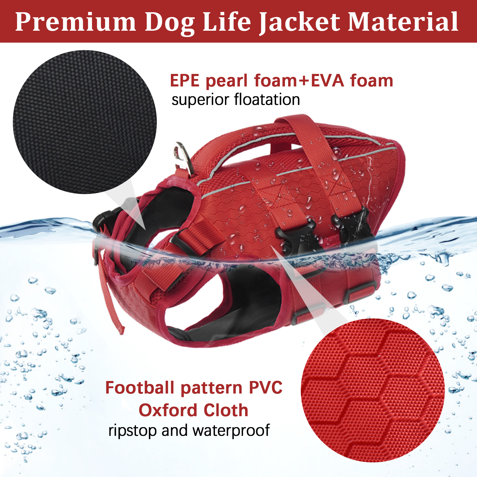 Kuoser Dog Life Jacket, Reflective and Adjustable Dog Life Vest for Small Medium Large Dogs Red, XL