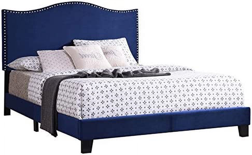 QCAI - Modern Velvet Nailhead King Size Upholstered Panel Bed, Blue