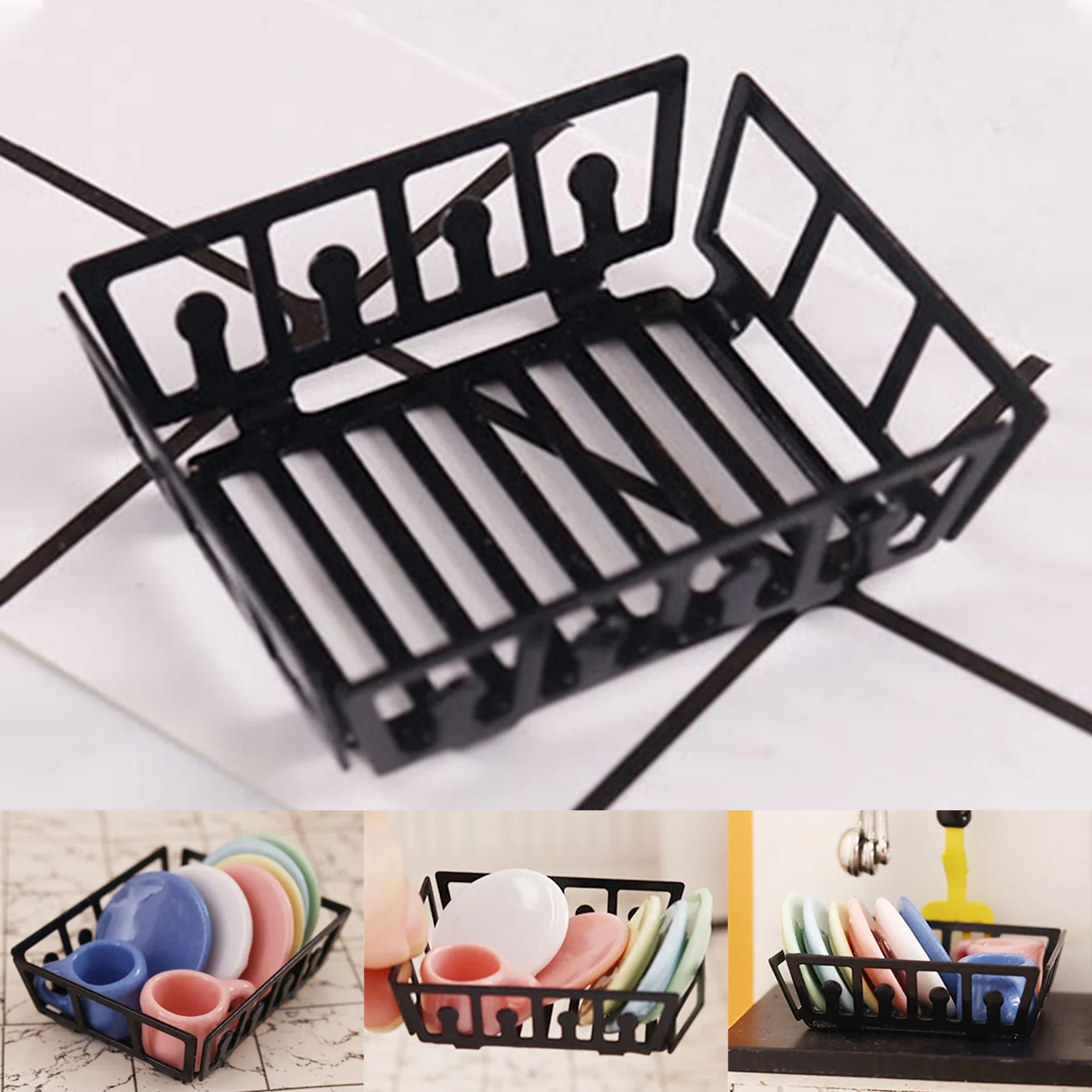 Skindy 1/12 Mini Dollhouse Metal Dish Rack: Simulation Furniture Kids Kitchen Model Toy