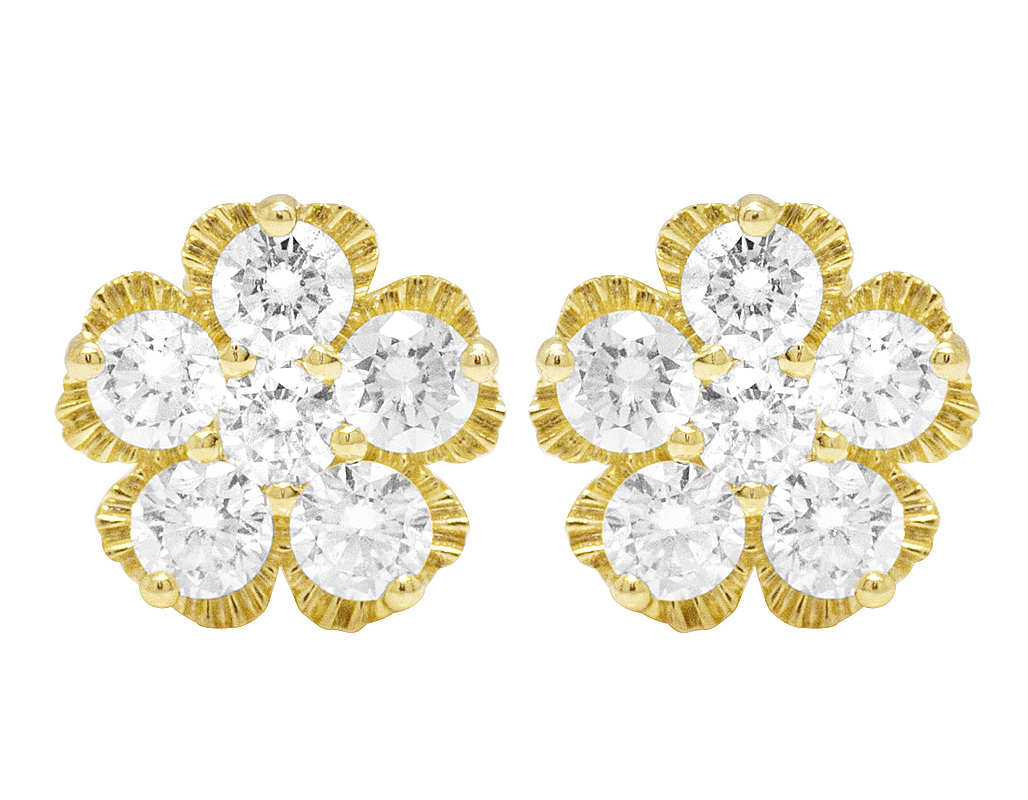 Flower Cluster Diamond stud Earrings 9.5mm 1.5CT-Yellow Gold