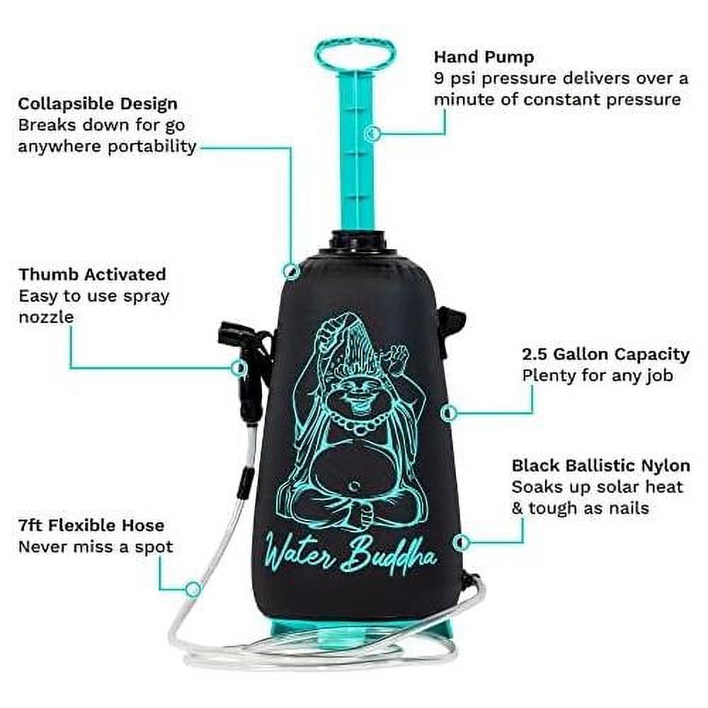 Spearguns Water Buddha Rinse Kit Portable Shower, Collapsible, Pressurized With Travel Case, Shower Head And 7Ft Hose, Perfect For Camping, Beach, Hiking, And Boating, Holds 2.5 Gallons/10 Liters