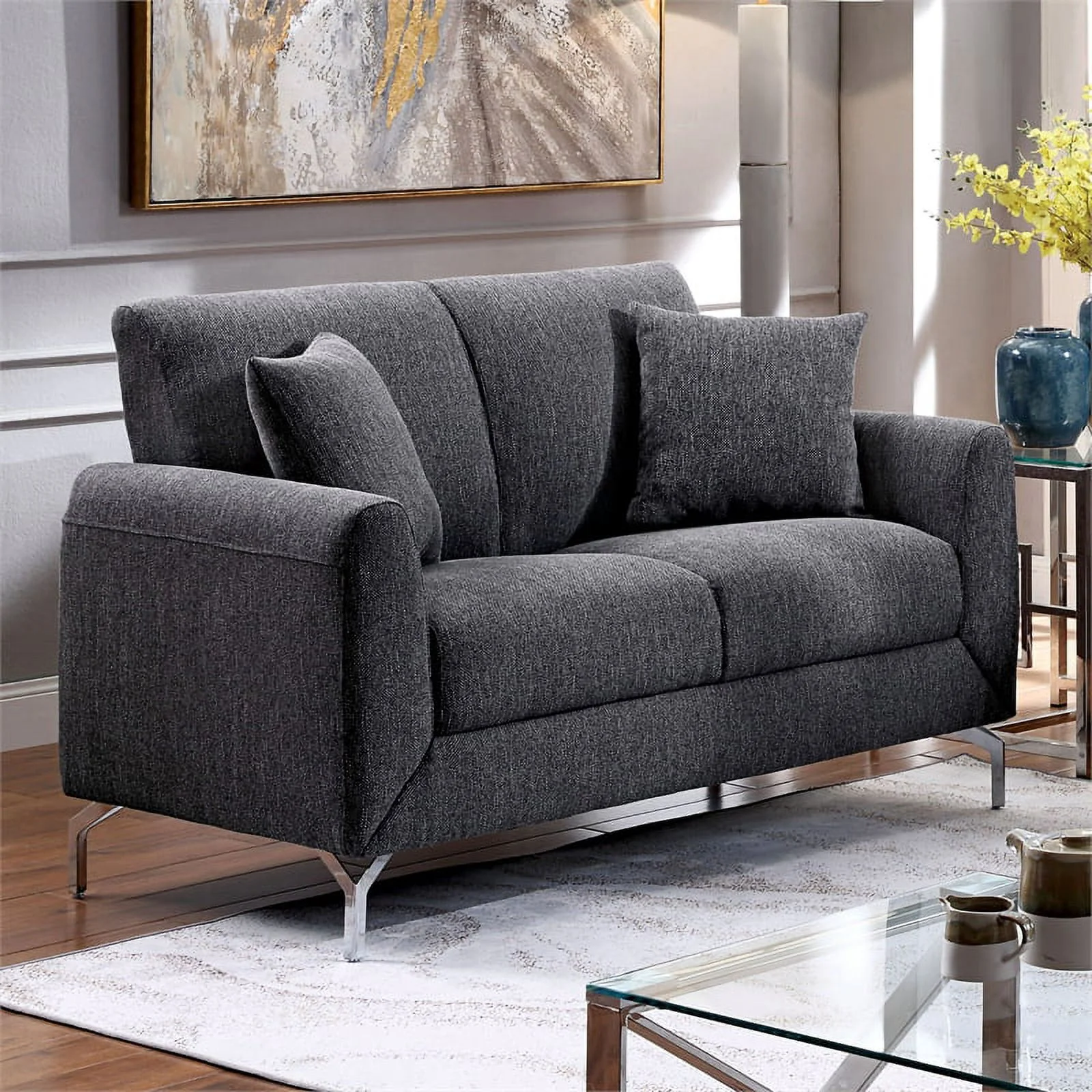 Furniture of America Kaci Transitional Fabric 3-Piece Sofa Set in Gray