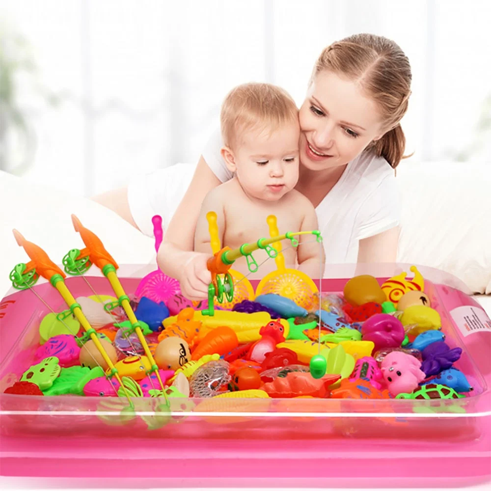 22Pcs Magnetic Fishing Toys For 3-6 Years Set Bath Toys Baby Bathtub Toy with Telescopic Fishing Rod Net 22 Color Sea Fishes Developmental Toys