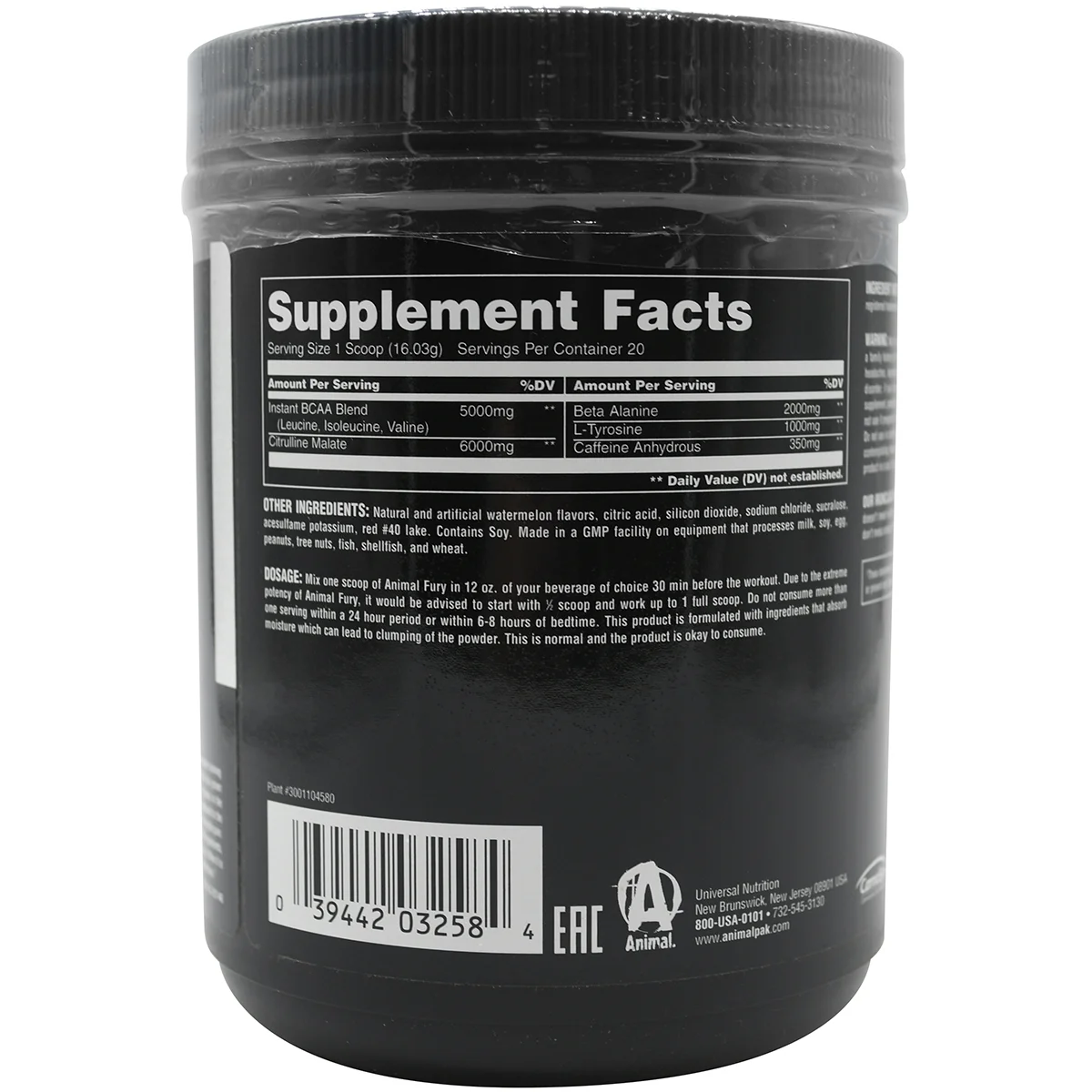 Universal Nutrition Animal Fury Dietary Supplement - Watermelon - 20 Servings