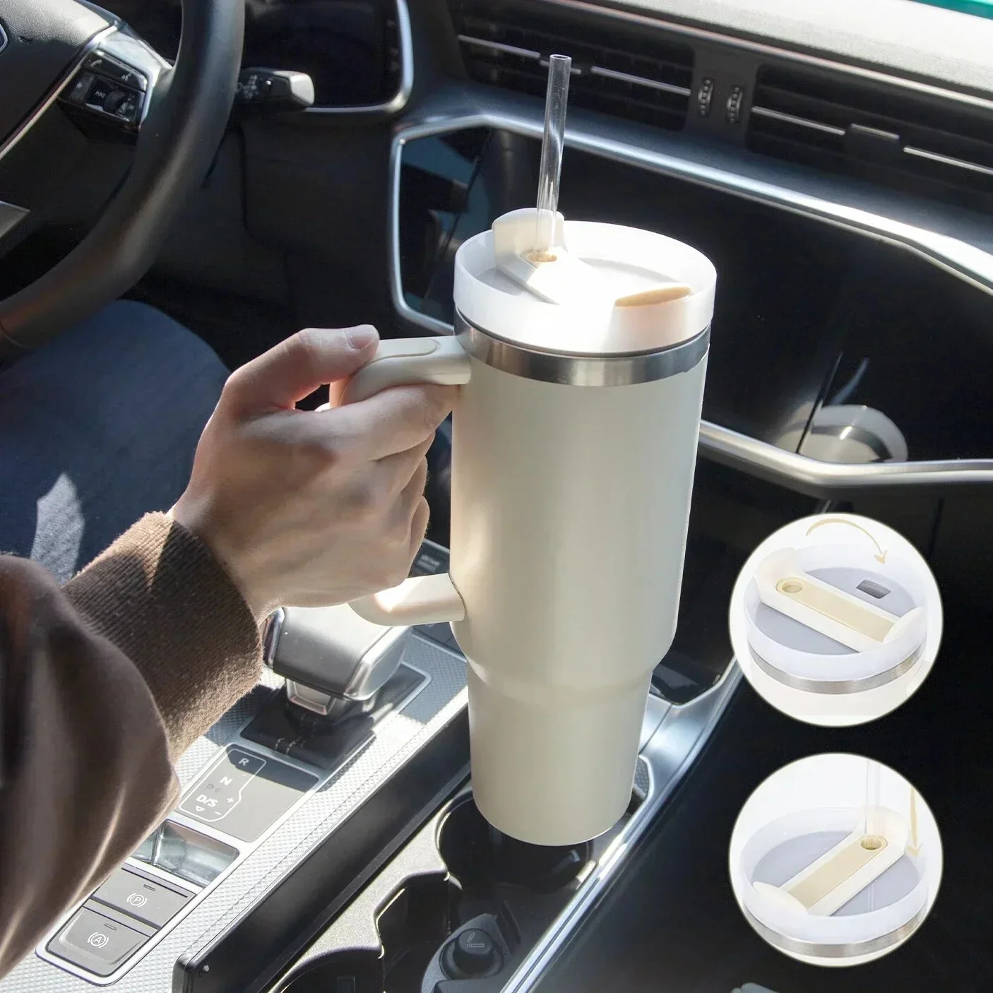 40oz Straw Coffee Insulation Cup With Handle Portable Car Stainless Steel Water Bottle LargeCapacity Travel BPA Free Thermal Mug 1200ml 6 style