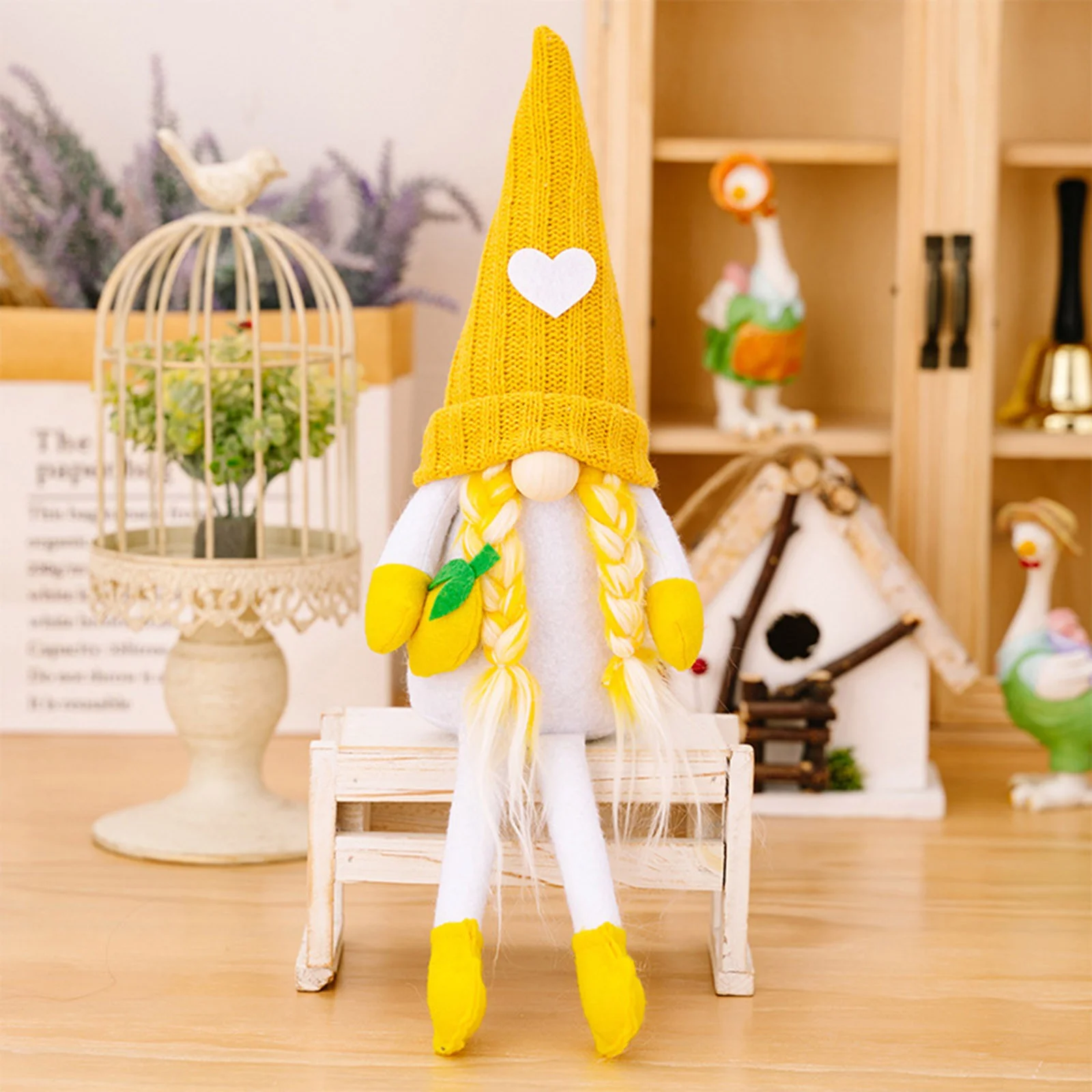 New Summer Rustic Decorative Items Yellow Knitted Faceless Doll Lemon Hanging Leg Doll Yellow Gnome
