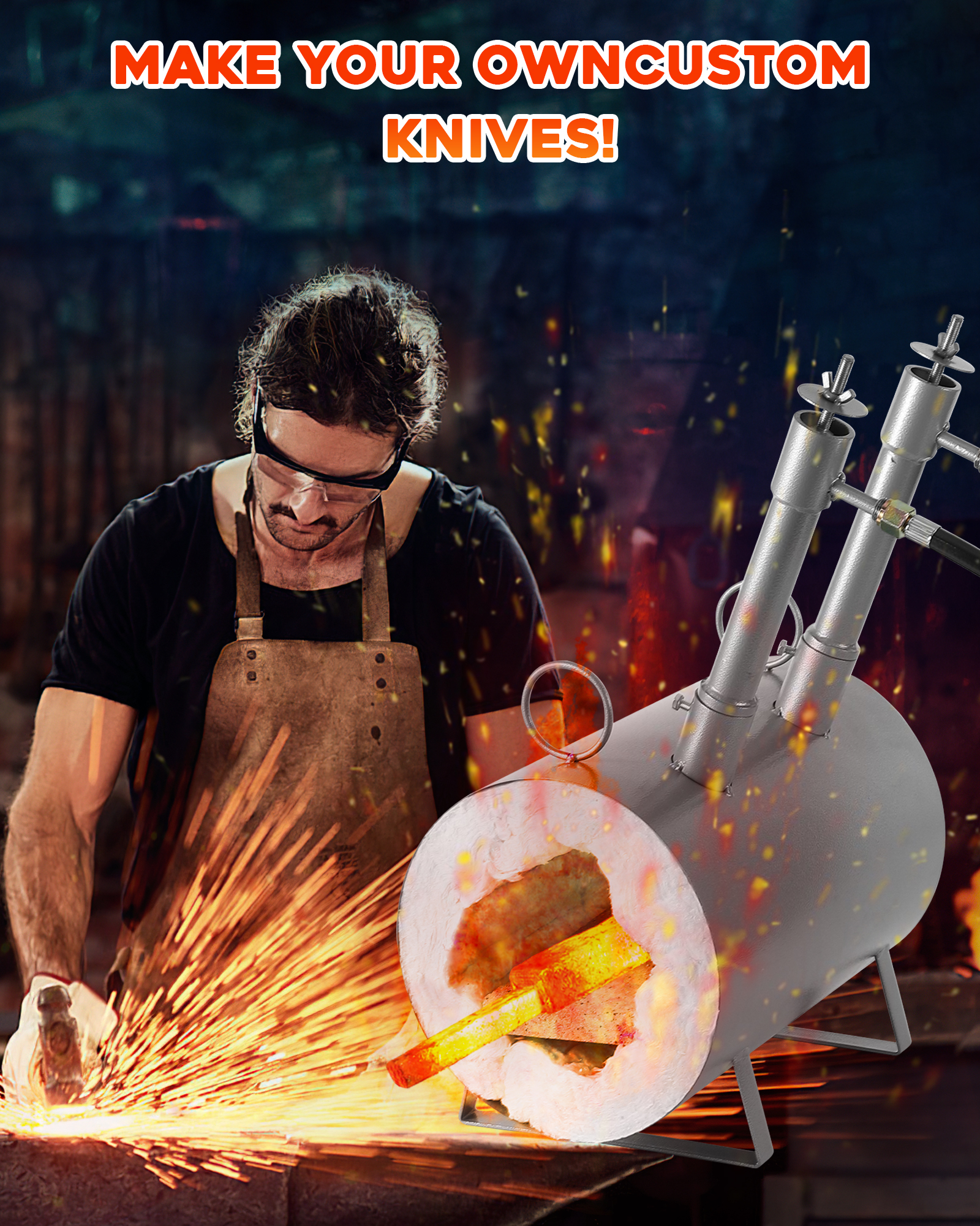 Goldensoil Propane Forge Double Burner, Blacksmithing Forge for Heating and Shaping Metals,[Large Capacity][Durable] Mini Forge for Blacksmiths, Knife Makers, and DIY Metalworker-Oval