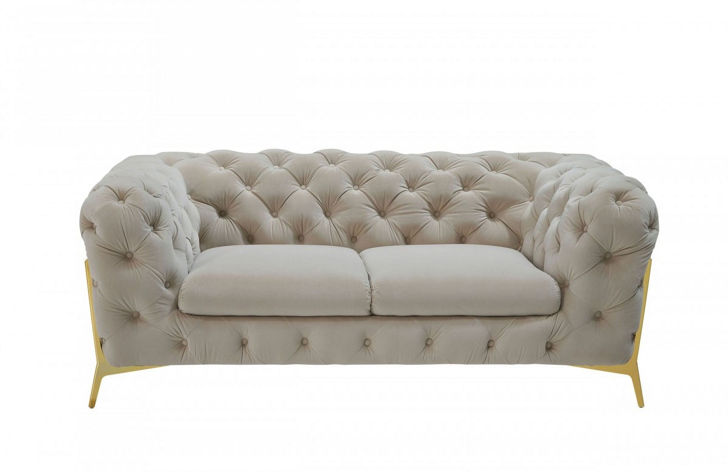 HomeRoots 489282 74 in. Tufted Velvet Chesterfield Love Seat, Beige & Gold