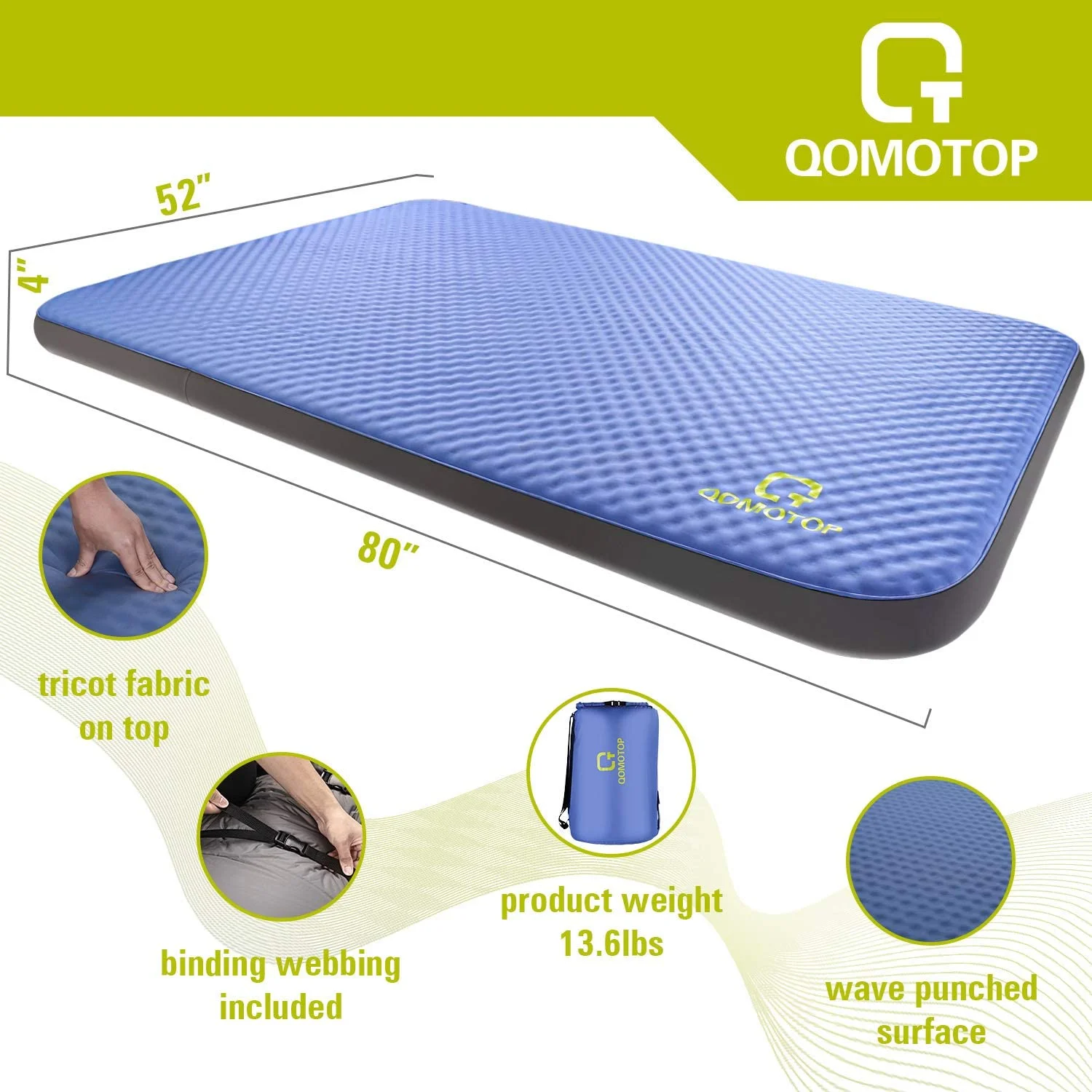 Qomotop Ultra Thick Self-Inflating Camping Mattress, Ultra Comfortable Side Sleep Friendly 4 Inches Thick Sleeping Pad, 80