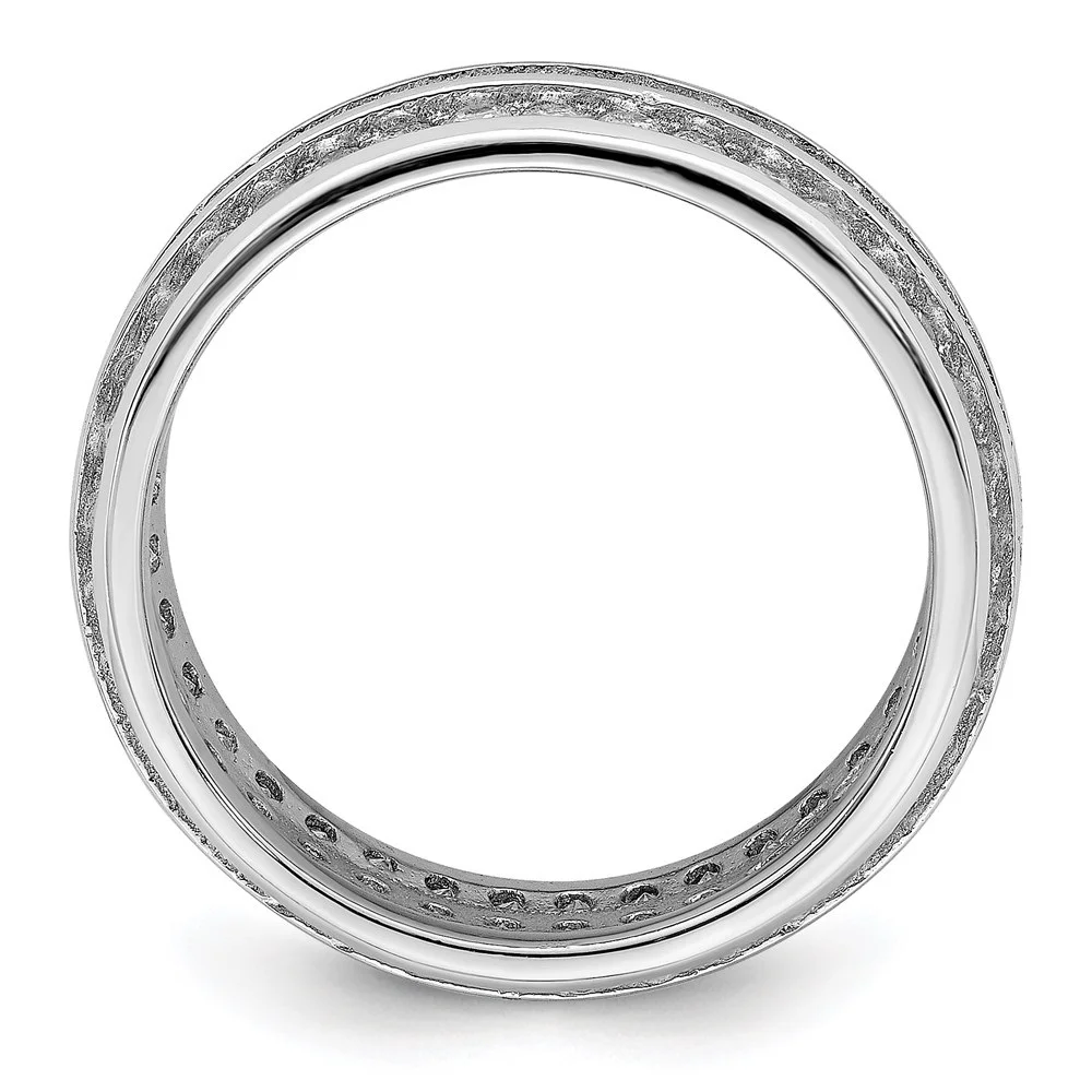 Auriga 925 Sterling Silver Rhodium-plated 3-row CZ Eternity Ring for Women Size- 7