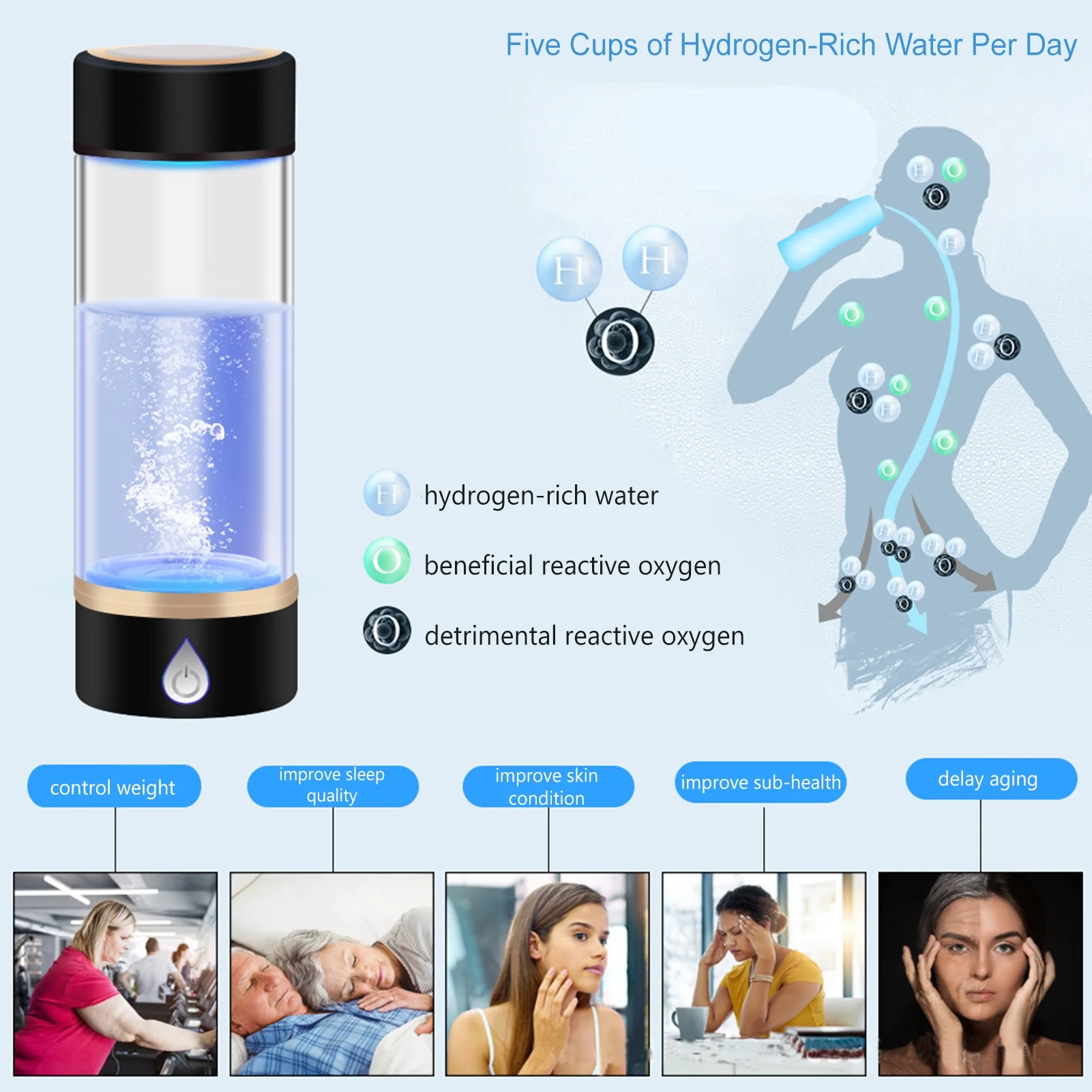 420ml Portable Hydrogen-Rich Water Generator Bottle Rechargeable Hydrogen Water Bottle Glass Cup