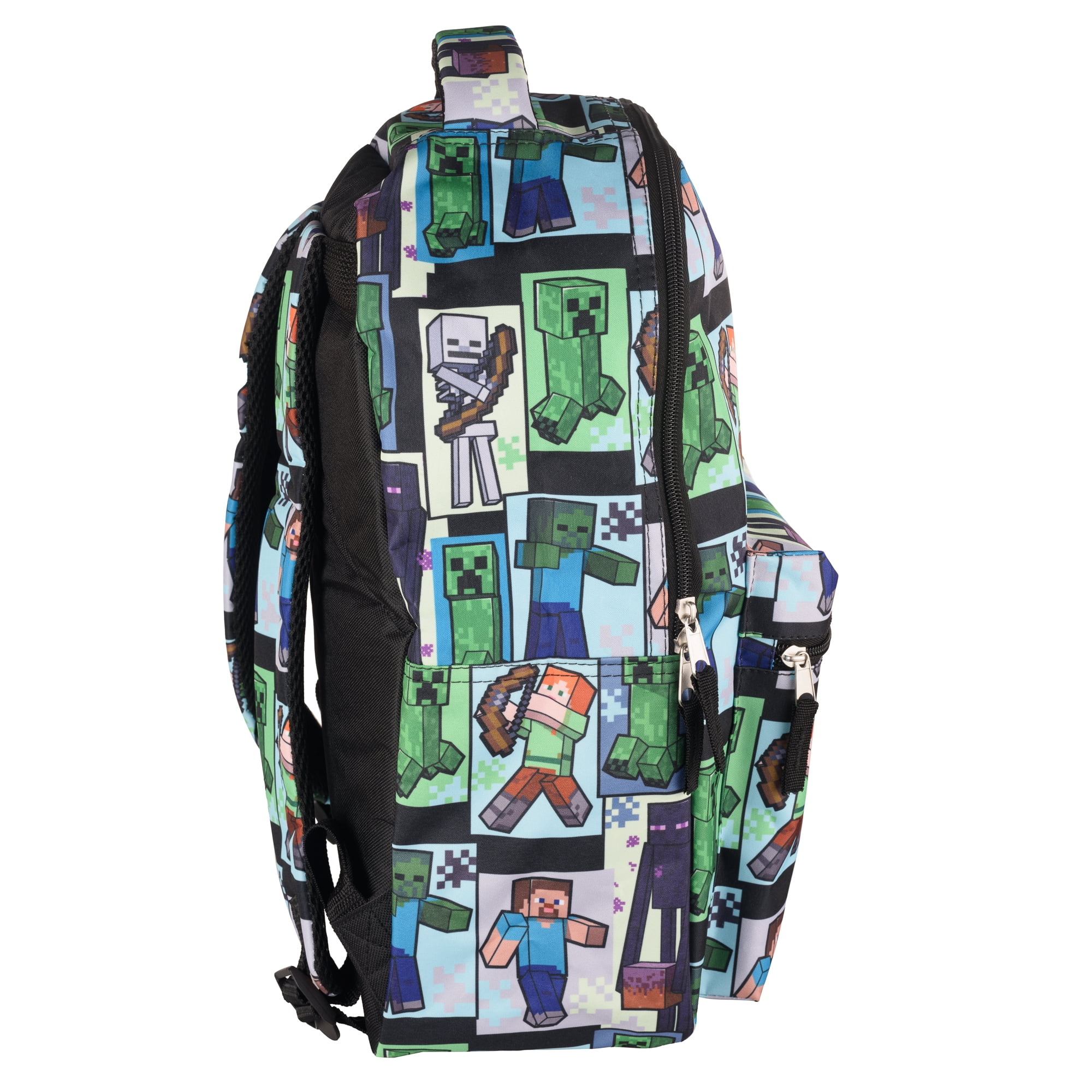 Minecraft Backpack for Boys & Girls, School Bag with Front Zip Pocket, Allover Character Print Gaming Bookbag with Adjustable Padded Mesh Straps, Padded Top Handle, 16 Inches