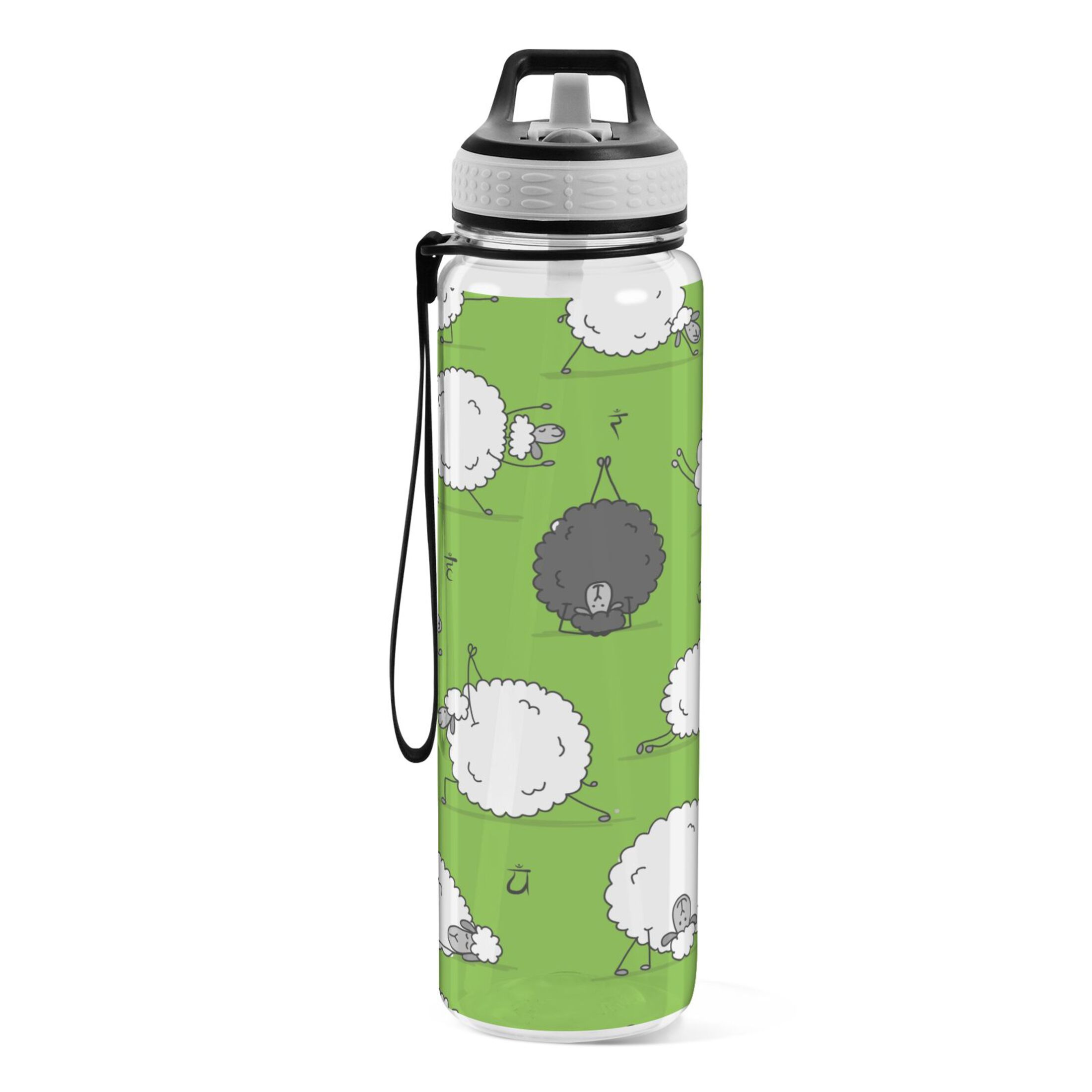 Cute Sheeps on Green 32oz Water Bottles with Straw Tritan Leakproof Sports Bottle BPA Free Clear for Fitness Gym Swimming Cycling