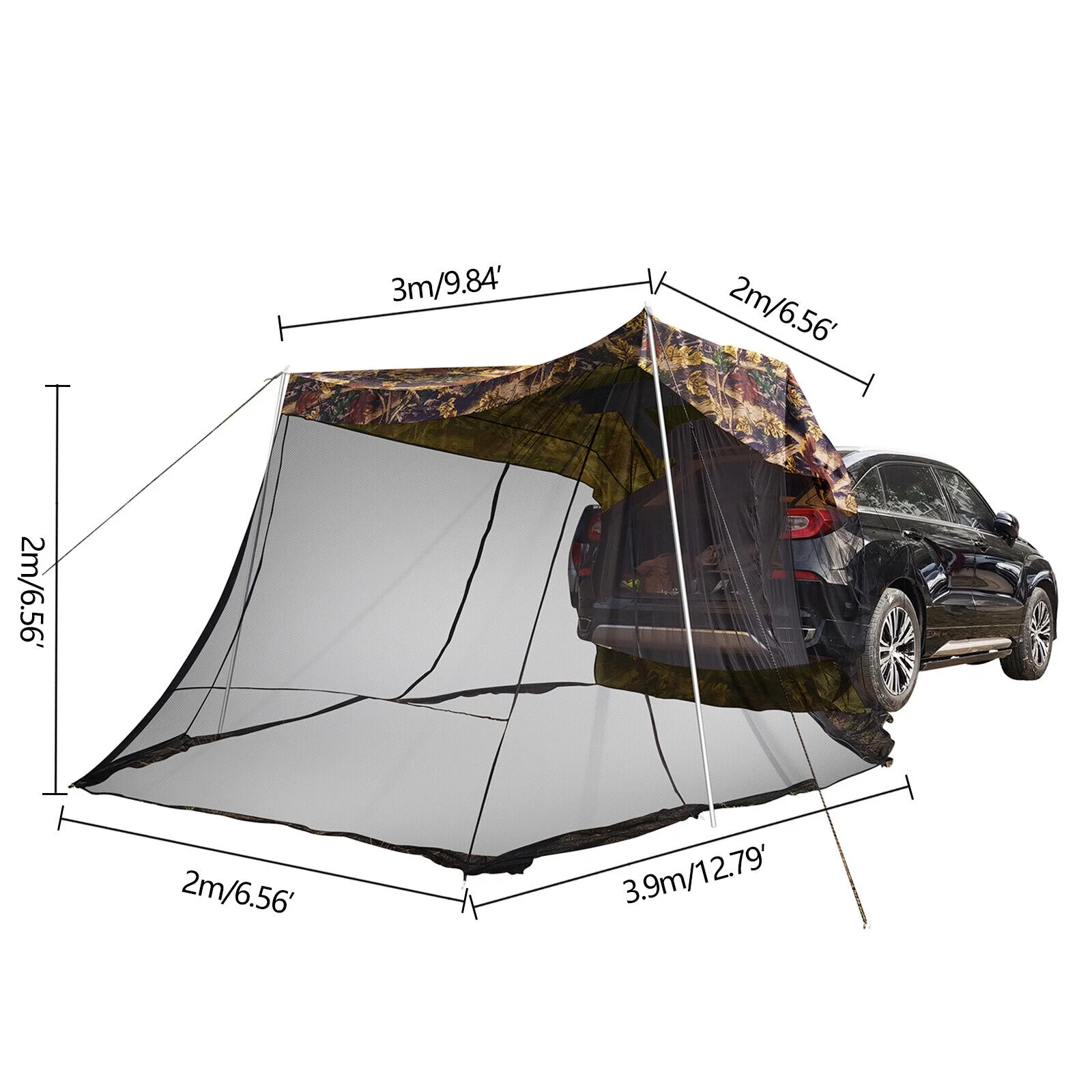 Miumaeov Car Awning Sun Shelter Camping Tent Portable Waterproof Roof Top Tent Camping SUV Rear Tent for Outdoor Camping Tailgating Picnics for 3-4 People Camouflage Color