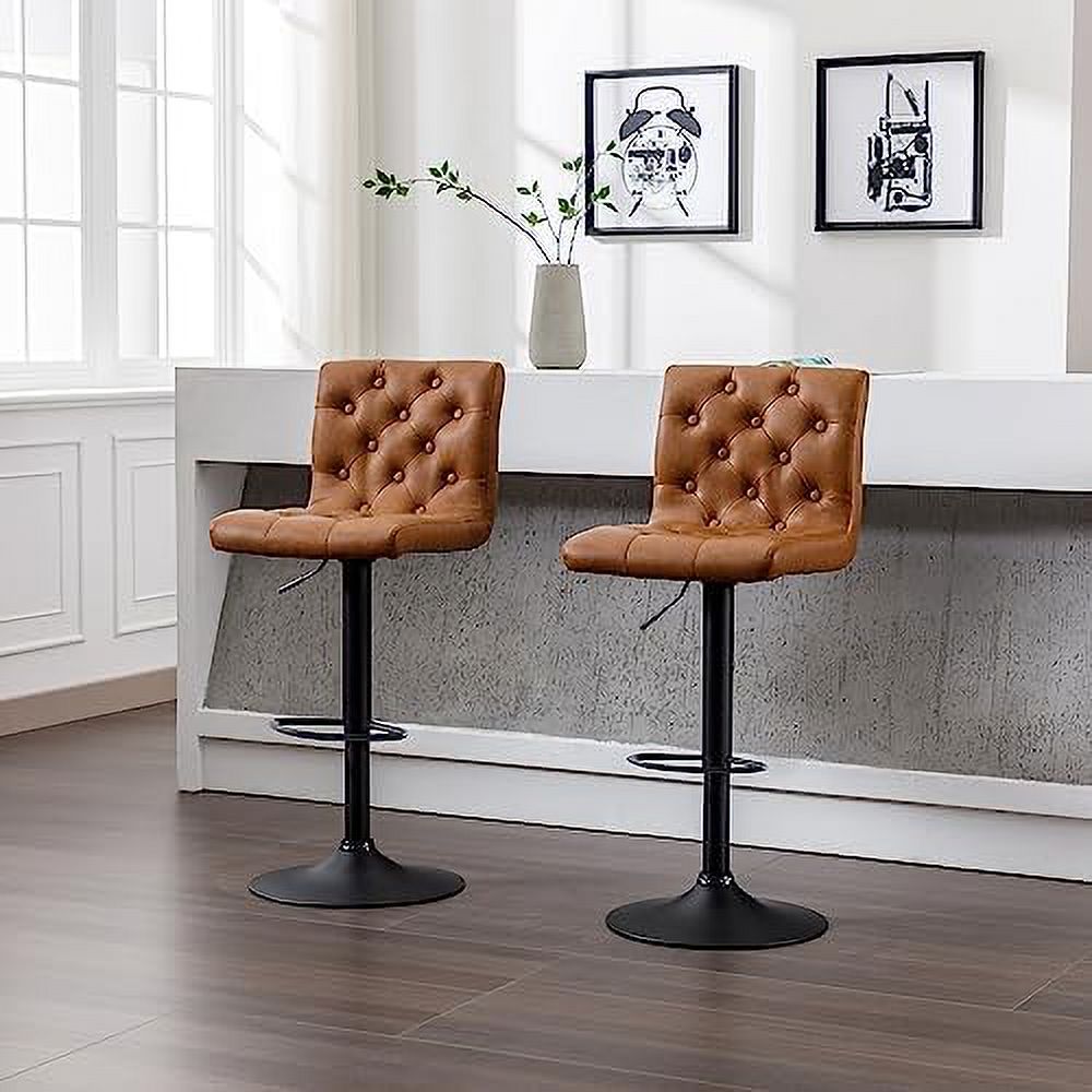 KHBIULIFE Set of 4 Adjustable Swivel Counter Height  Stools with Button Tufted Back  Faux Leather Upholstered Mid-Century Modern Island Chairs with Footrest  for Kitchen/Pub/Home   Black