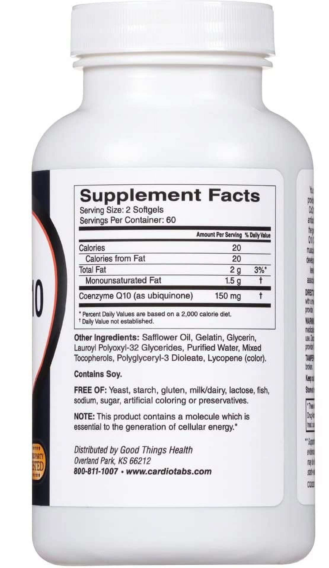 CardioTabs Ultra CoQ10 Coenzyme Supplement for Cardio Health, 150 mg of CoQ10 - Ubiquinone - Per 2 Softgels w/Safflower Oil & Tocopherols, 6X Better Absorption for Brain & Muscle Health, 120 Softgels