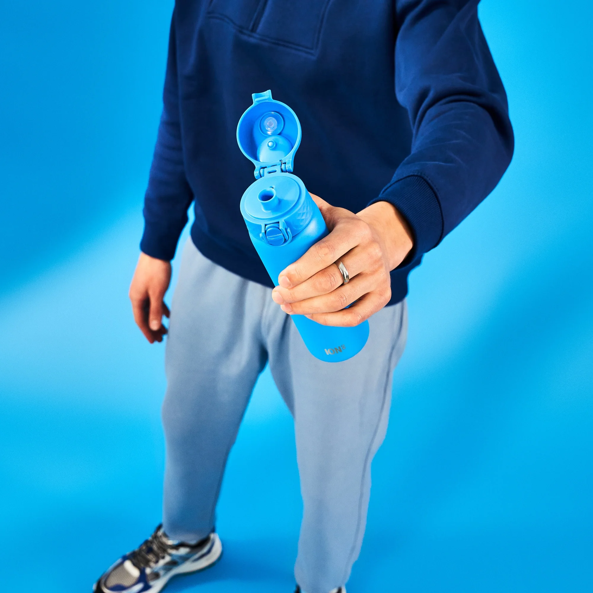 ION8 Leak Proof Flip-Top Insulated Steel Slim Water Bottle, Dishwasher-Safe, Blue, 500ml (17oz)