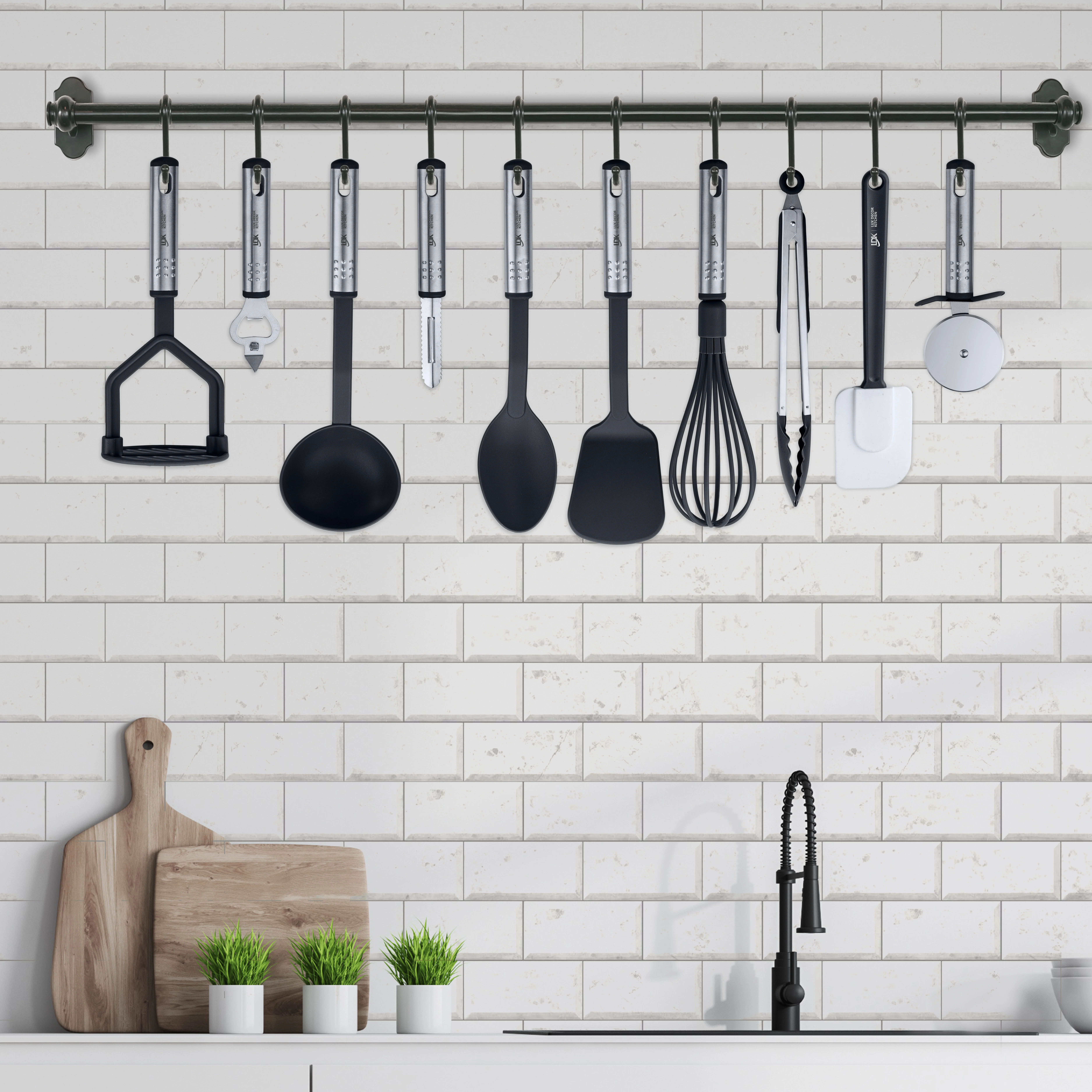 Lux Decor Collection 23 Pieces Cooking Utensils Set, Kitchen Utensils Sets of Nylon and Stainless Steel Utensils Set Pack of 1, Black Utensils Set
