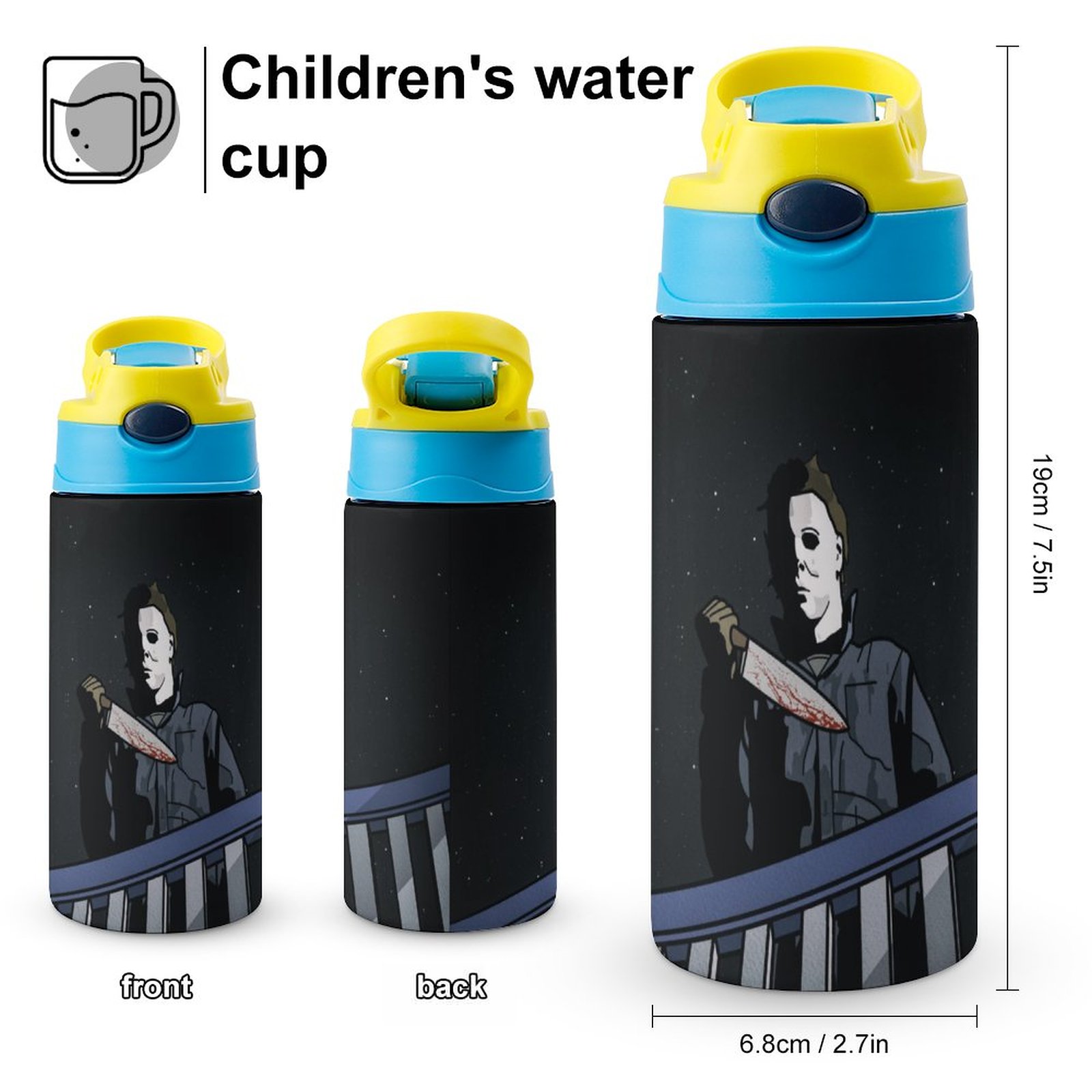 Michael Myers Kid's Insulated Water Bottle With Straw Vacuum Stainless Steel Cup Leak-Proof Children Toddler Thermoses