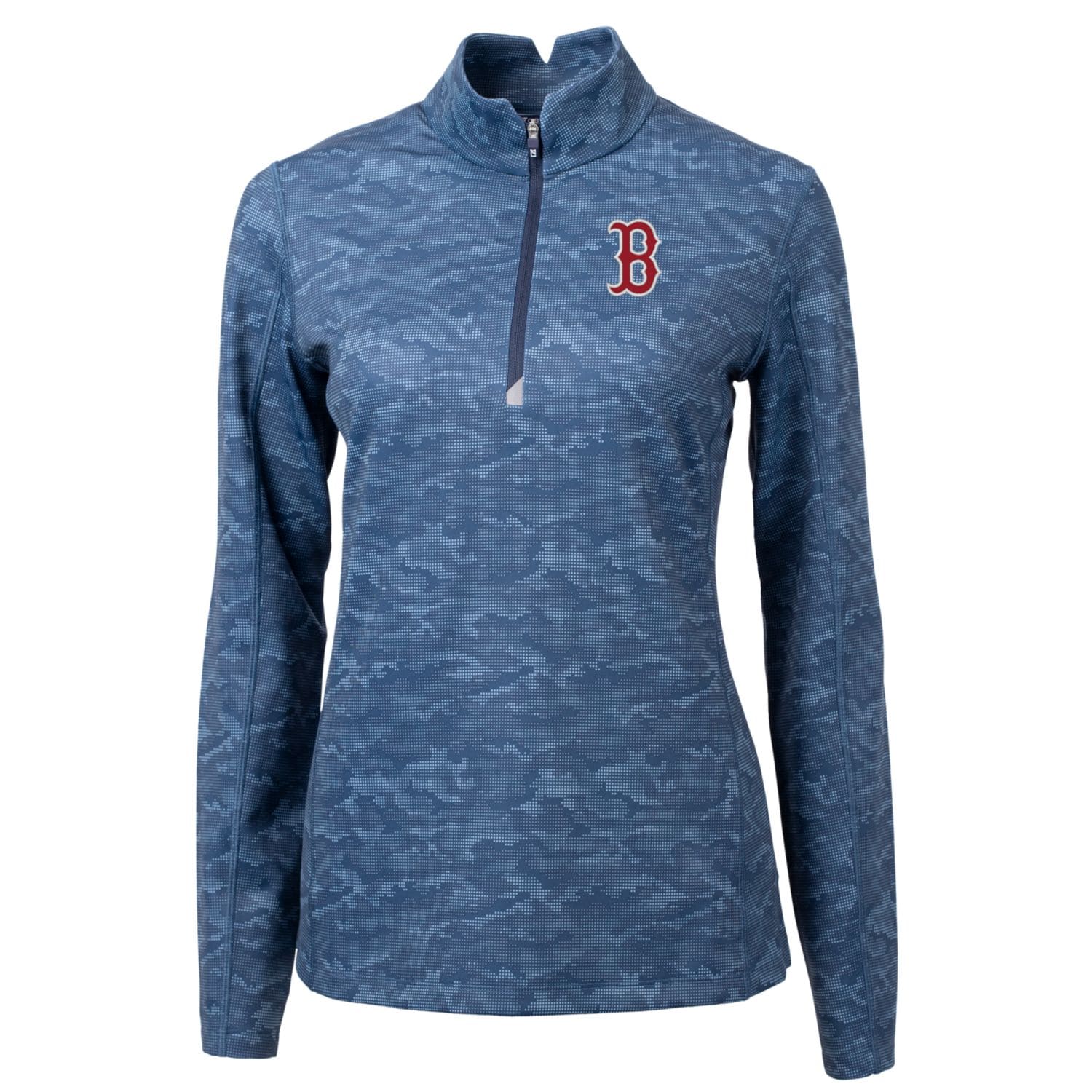 Women's Cutter & Buck Navy Boston Red Sox Traverse Camo Print Stretch Quarter-Zip Pullover Top